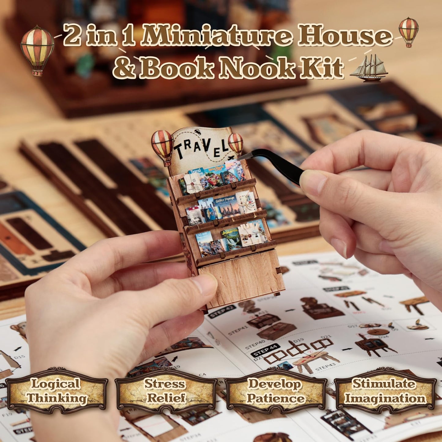 CUTEBEE Book Nook Kit – DIY Puppenhaus Häuser, Miniatur Haus Selber Bauen für Erwachsene, 3D-Holzpuzzle & Buchstütze | Kreatives Set für Bücherregal Dekor | Geschenk,199 PCS (Champs-Élysées Florist)
