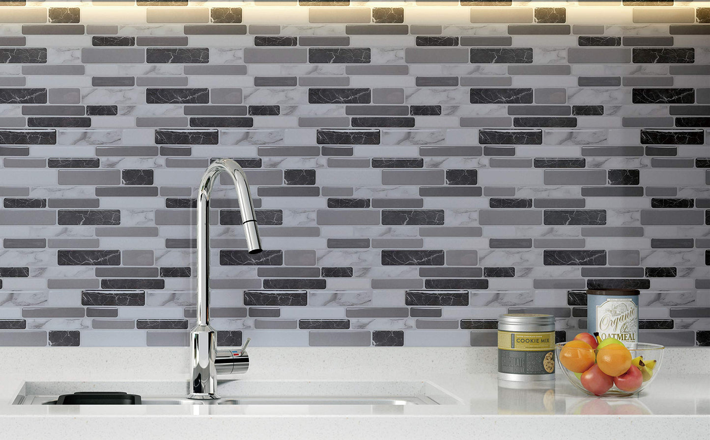 Art3d 30 x 30 Peel and Stick Kitchen Backsplash Tiles Marble Grey