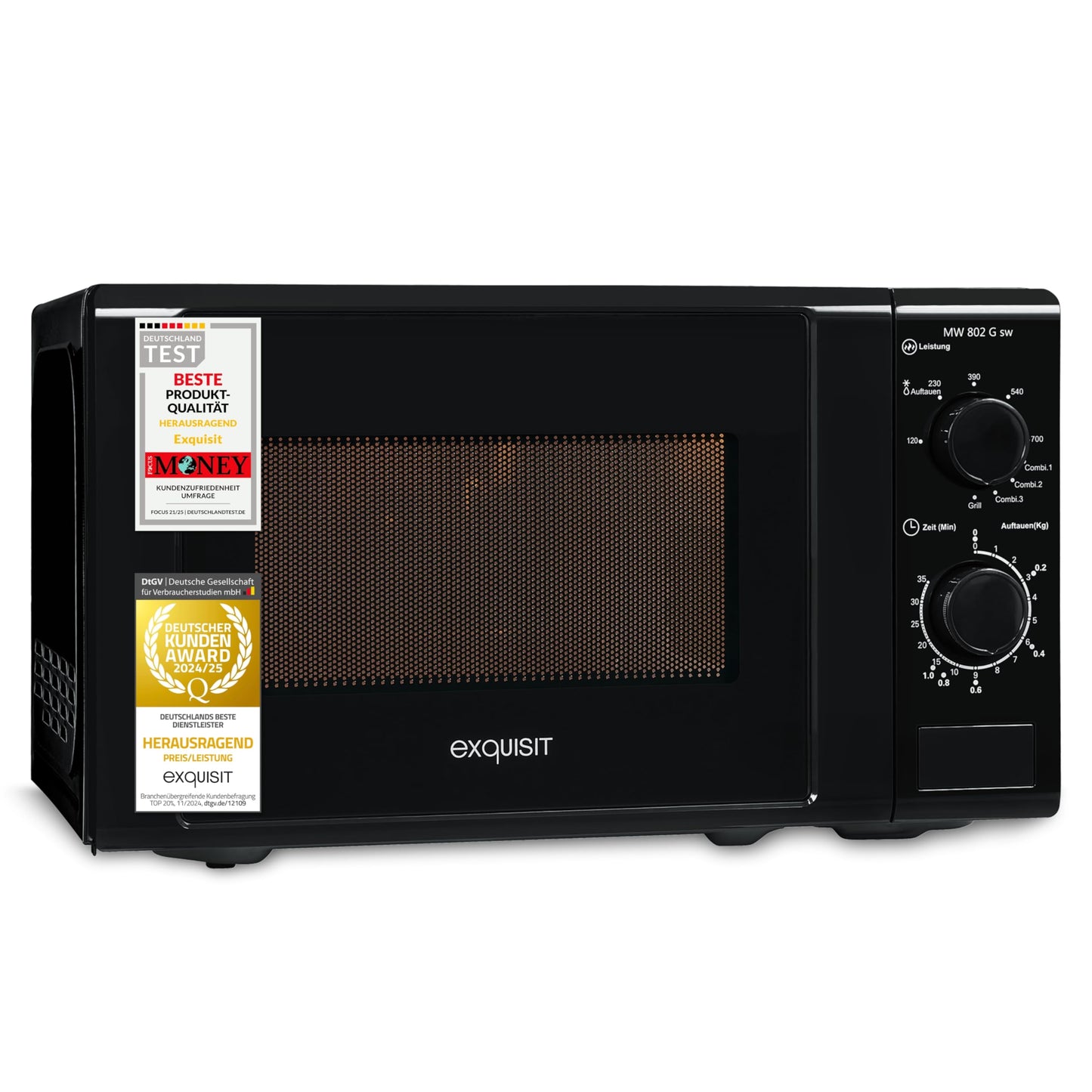 Exquisit Microwave MW 802 G, 700 W Power, 1000 W Grill, 20 L Cooking Space, Compact Microwave With Grill Function, Space-Saving, Incl. Timer, White