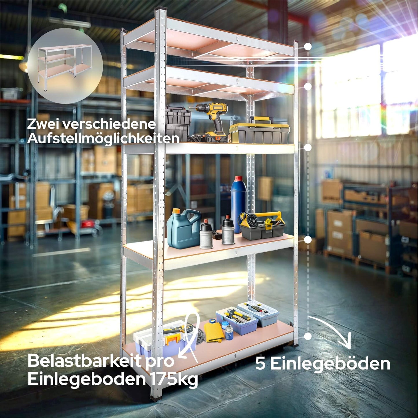 Arebos Heavy Duty Shelves in Various Sizes, Max. 875 kg Load Capacity, Easy Installation Thanks to Plug-in System