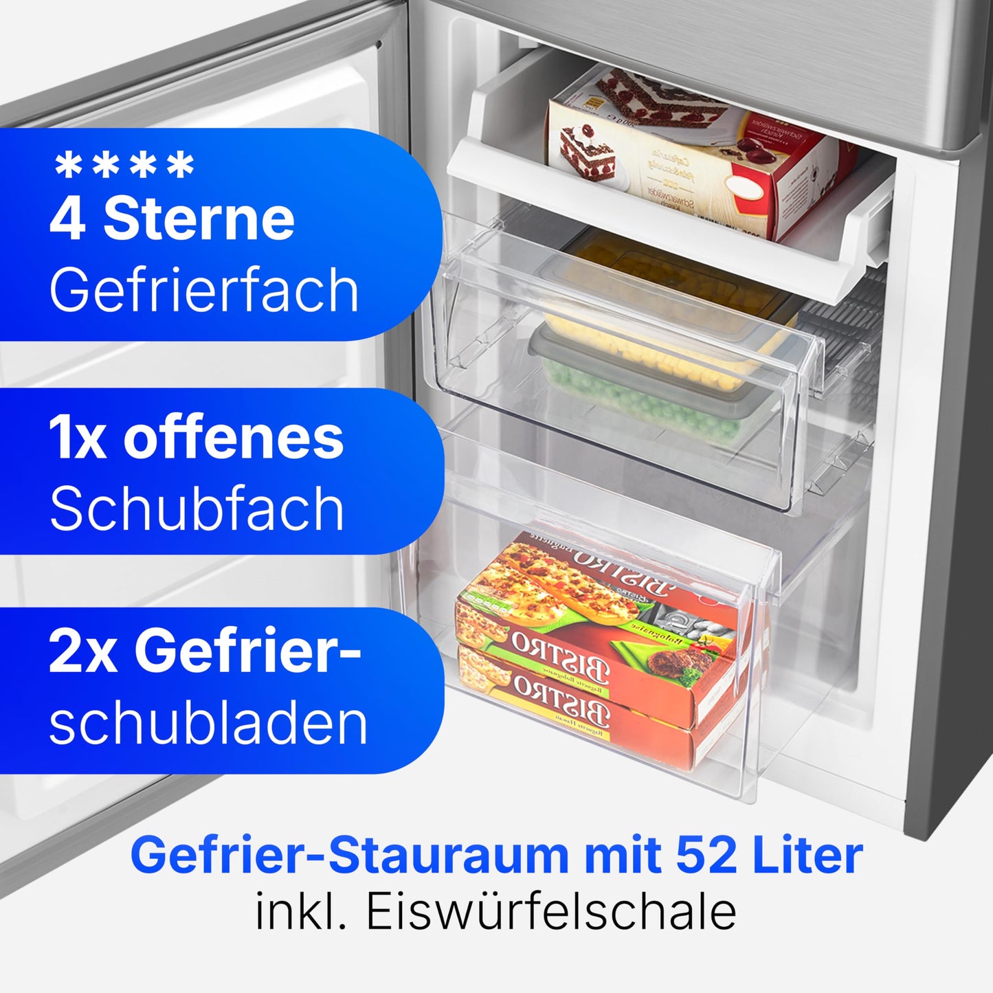 Bomann® Fridge with Freezer | Energy Class C | 143 cm | Cool Freezer Combination Quiet 40 dB | 3 Shelves & 2 Drawers | Door Hinge Interchangeable | 173 L Fridge Freezer Combination | KG 7359 Black