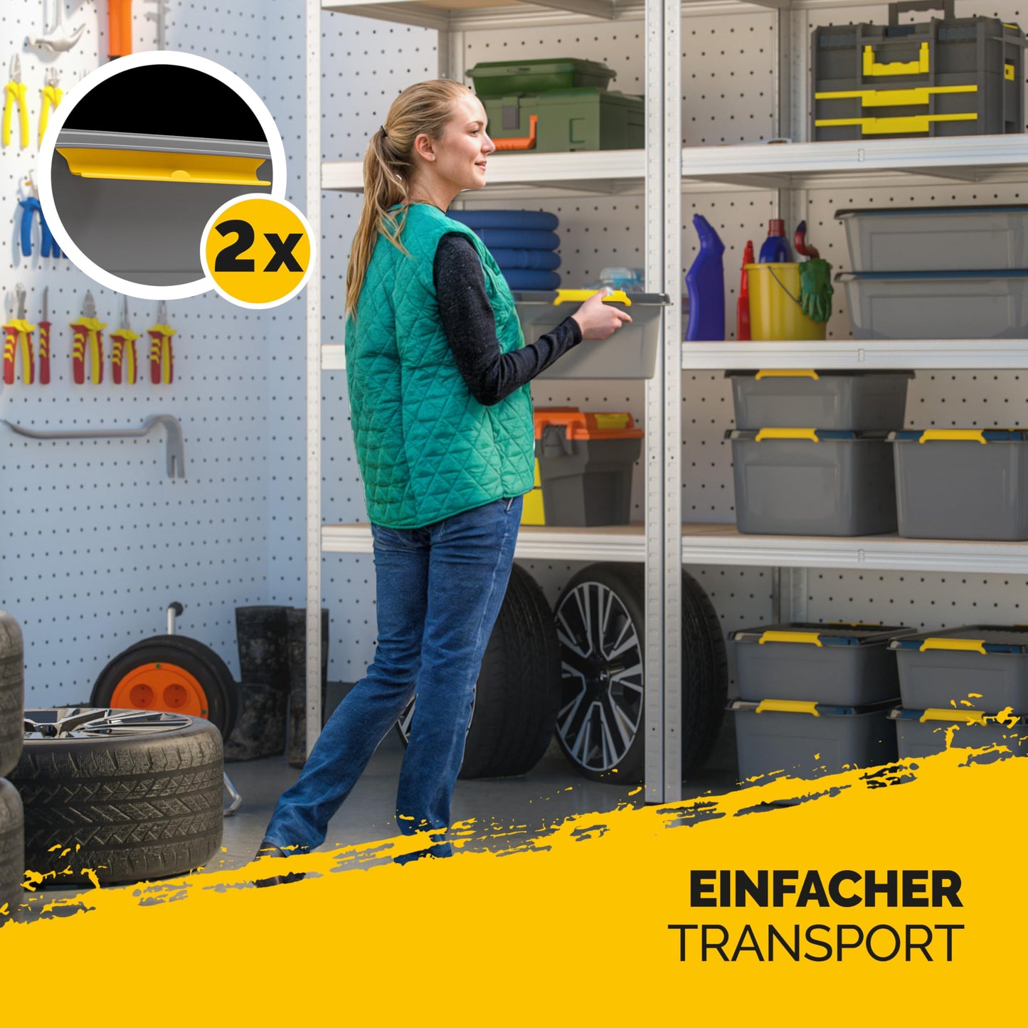 Monzana 4 x Storage Boxes 40 L with Lid 40 kg Load Capacity Plastic BPA Free Click Closure Stable Flexible Stackable Opaque Cellar Garage Box