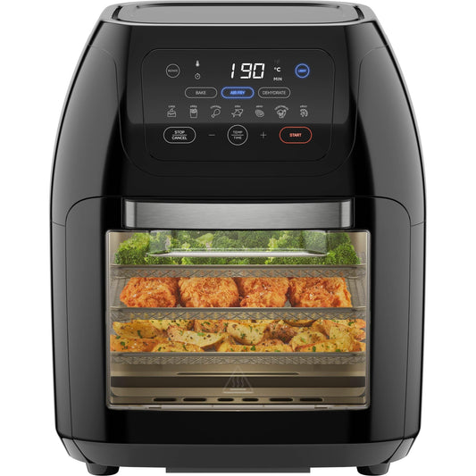 Chefman Multifunctional Digital Hot Air Fryer + Rotisserie, Dehydrator, Convection, 17 Touch Screen Presets, XL 10L Family Size, Automatic Shut-Off, Large Viewing Window, Black