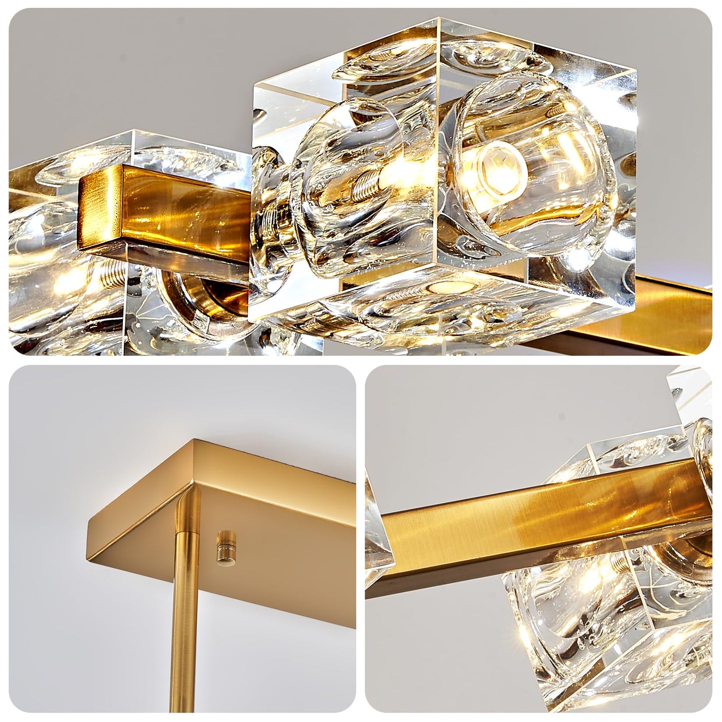 JUJUQI Moderne Kristall-Kronleuchter,Gold Hängeleuchte, K9 quadratischer Kristall Häengelampe mit 8 Lichtern,Würfel-Schirm, hängende Deckenleuchte für Esszimmer, Schlafzimmer, Wohnzimmer