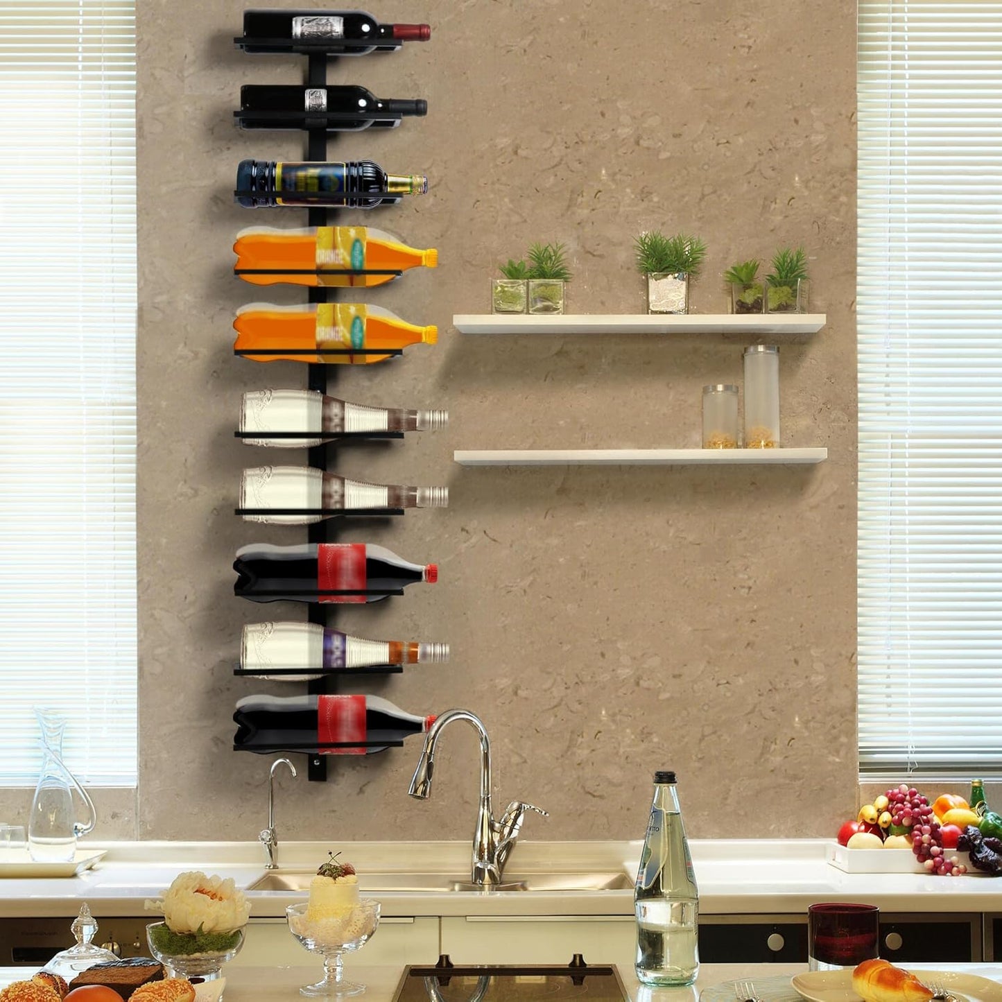 Yaheetech Wine Rack Bottle Holder Bottle Rack Wall Storage Rack Metal 10 Bottles Black