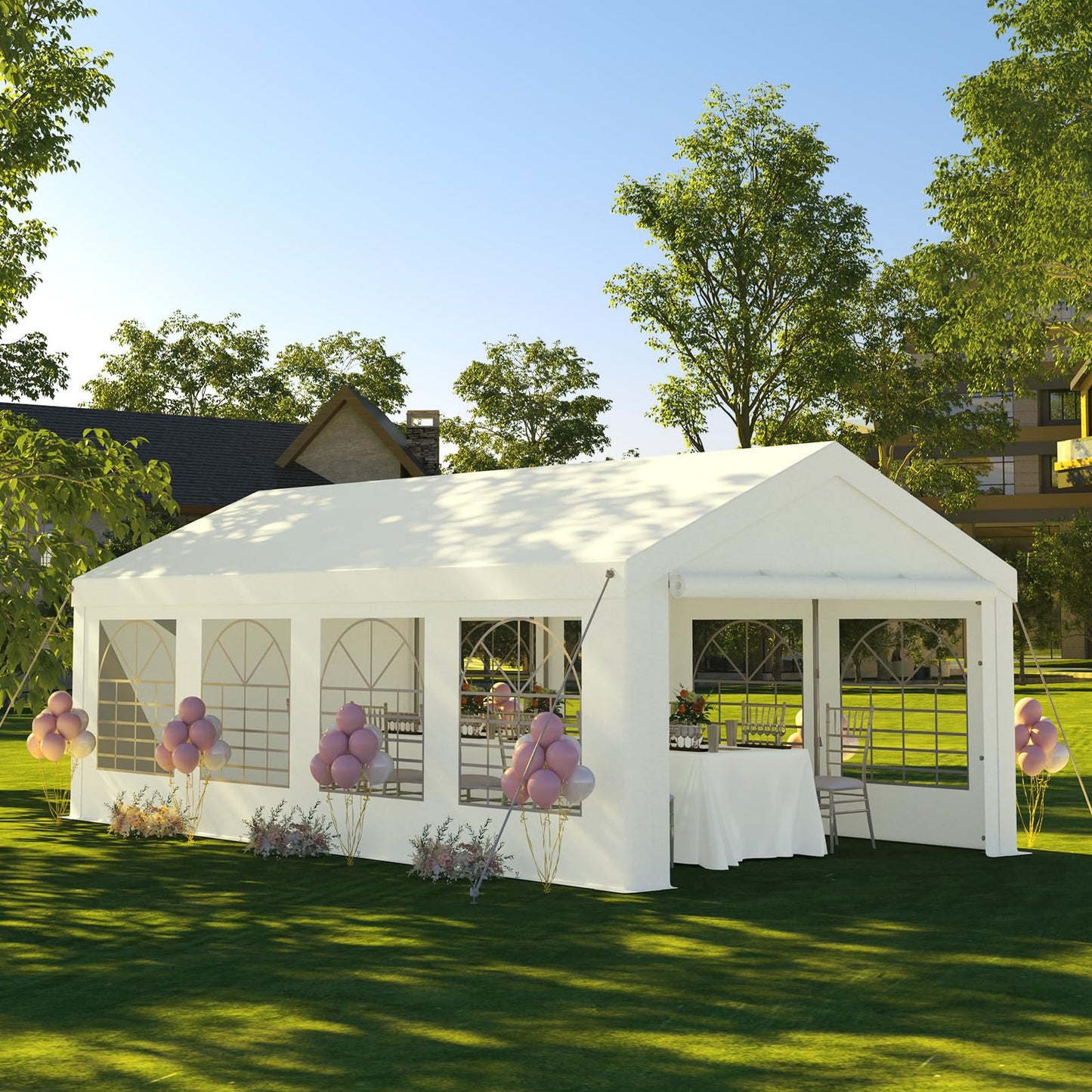 JUMMICO Gazebo Party Tent 4 x 6 Waterproof Stable Garden Tent UV Protection 50+ Tent 170 g PE Tarpaulin Marquee Beer Tent Garden Gazebo for Garden, Party, Festival, Wedding, White