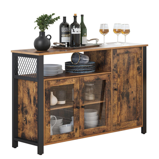 VASAGLE Sideboard Kitchen Cabinet Storage Cabinet with 3 Doors for Living Room Kitchen Dining Room 33 x 110 x 75 cm Country House Style Vintage Brown/Black LSC096B01