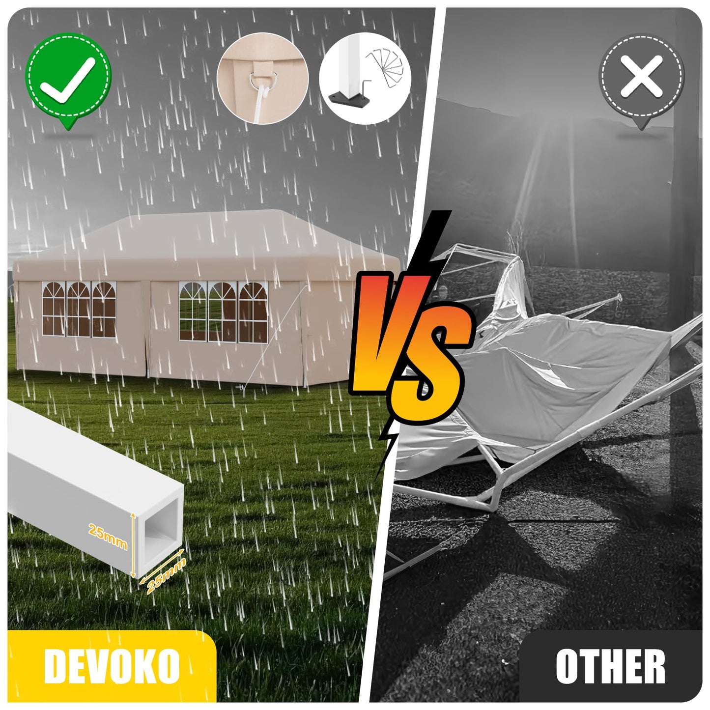 Devoko Gazebo, 3 x 6 cm, Waterproof, Stable, Winterproof, 3-Way Height Adjustment, Folding Gazebo, UV Protection 50+, Folding Gazebo with Carry Bag, for Garden, Outdoor, Camping, Beige
