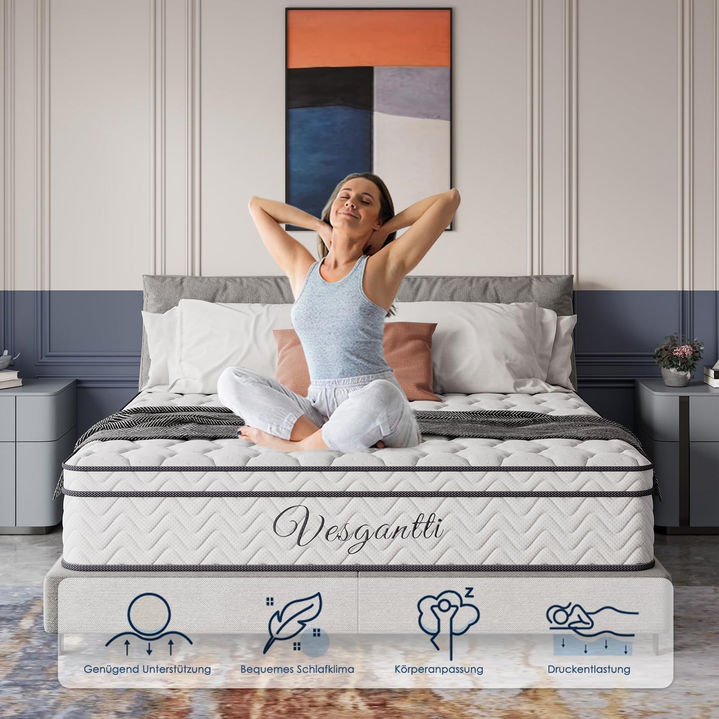Vesgantti Matratze 180x200 höhe 22cm H3 7-Zonen Taschenfederkernmatratze Mittelfeste Orthopädischem Kaltschaummatratze Öko-Tex Zertifiziert Matratzen Klassik BoxTop