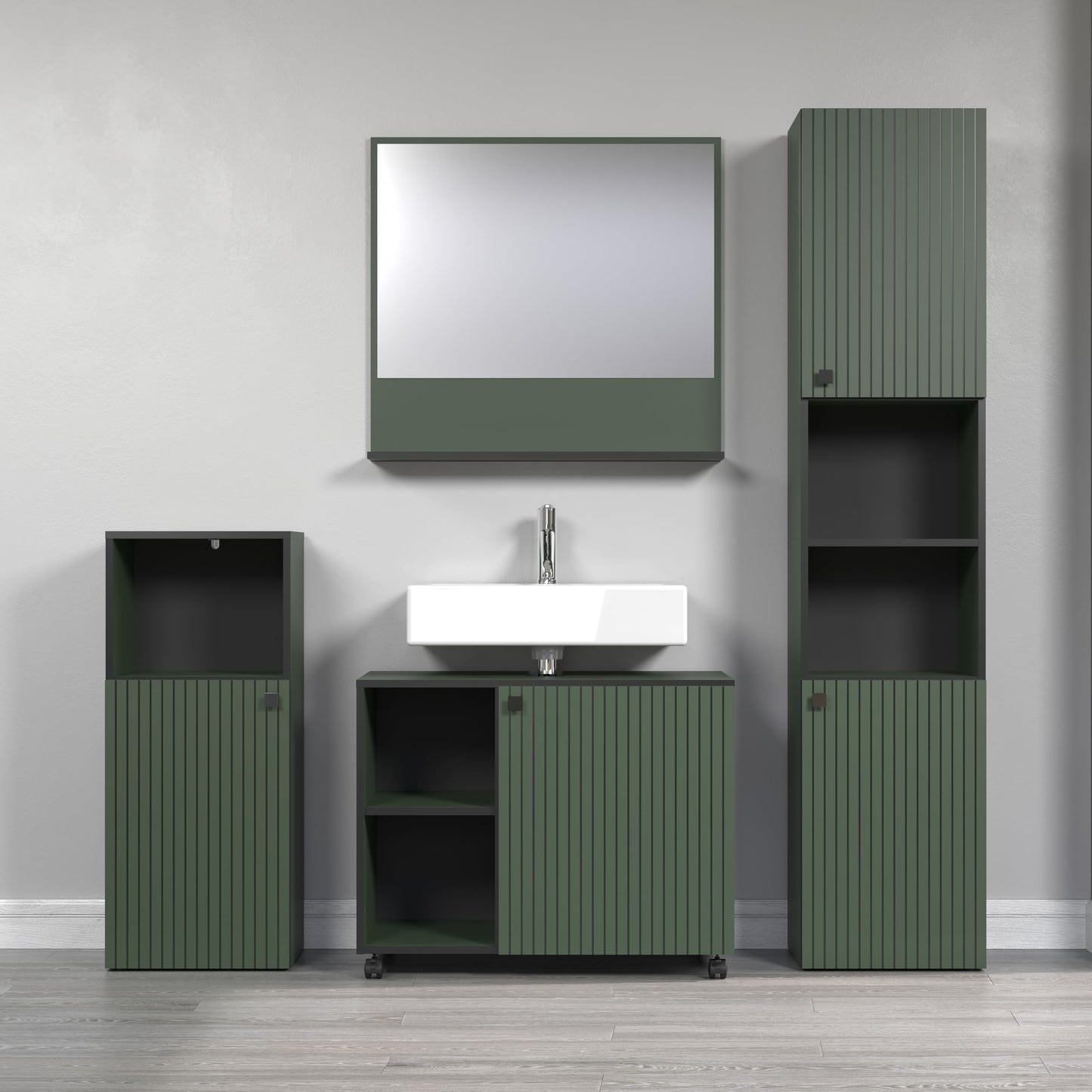 trendteam smart living - PureBliss - Hochschrank - Eiche - Badezimmerschrank in moderner Rillenoptik - edle Metallgriffe - (BxHxT) 40 x 186 x 31 cm - 2 praktische Einlegeböden - kratzfest