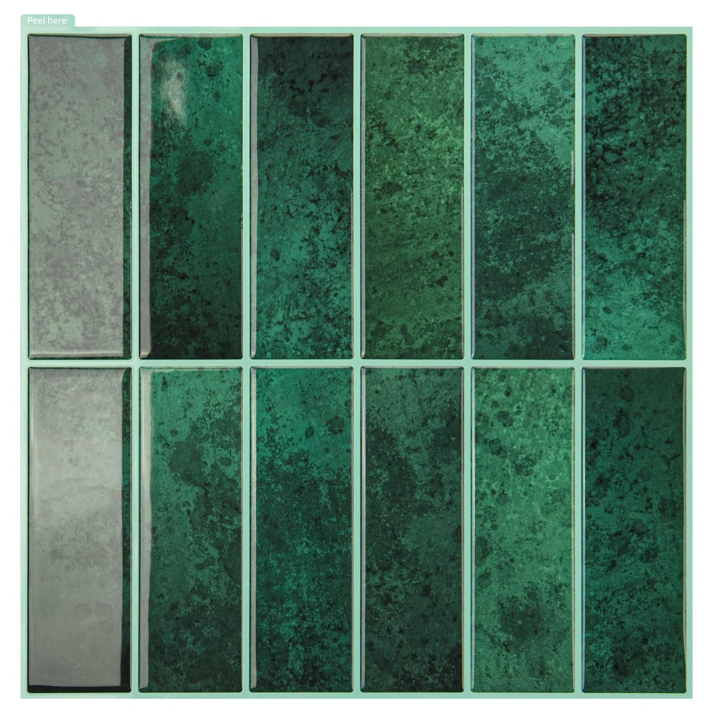 Art3d Tile Stickers, Adhesive Tiles, Tile Film, Green Wall Sticker, Metro Tile Decoration, Self-Adhesive Wall Tiles, RV, Kitchen, Bathroom, 10 Sheets (30.5 x 30.5 cm)