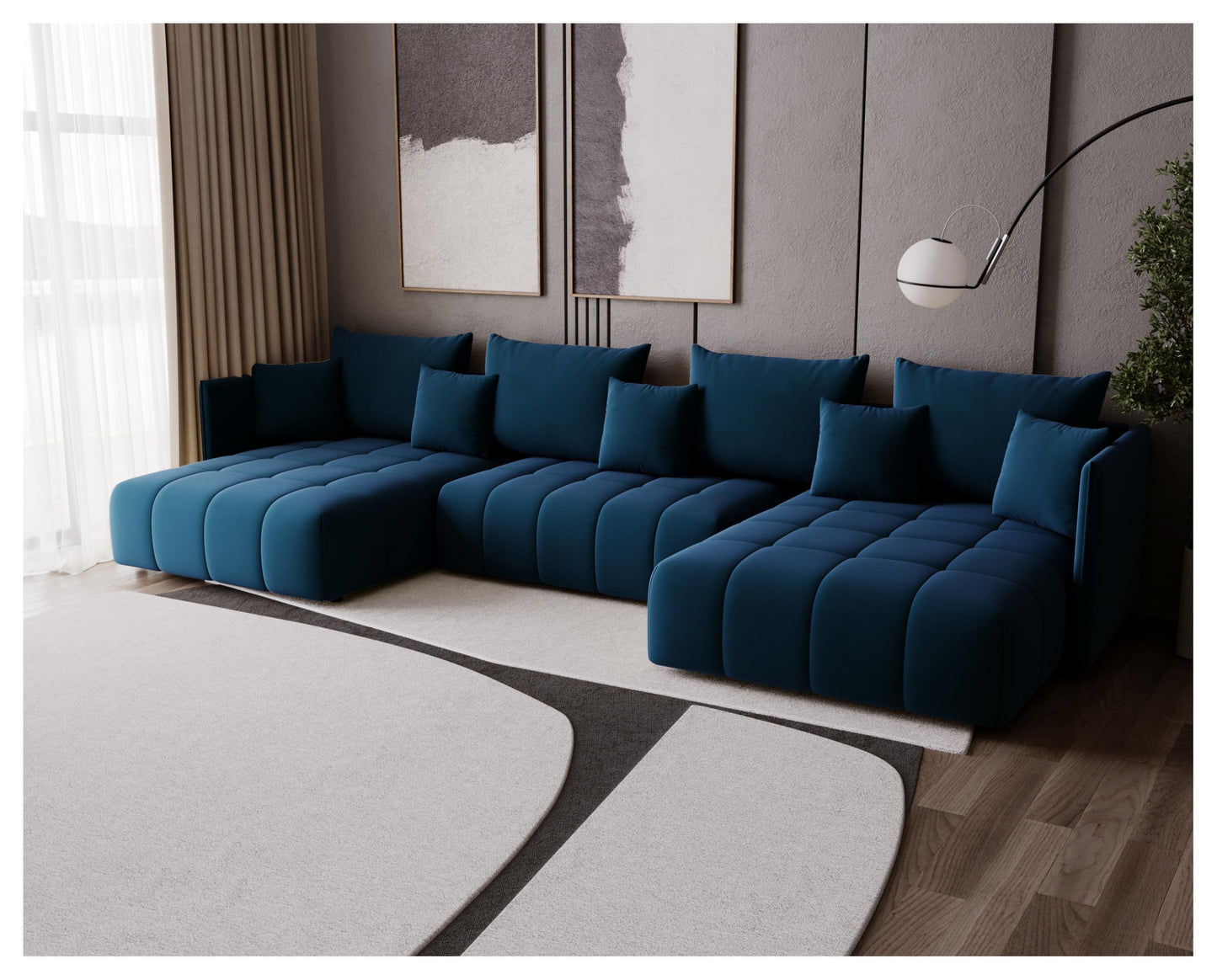 U-Shape Corner Sofa Gona U with Sleep Function - Large Sofa Bed 346 × 188 cm - Sofa with Bed Box - T30 Foam - Automatic Folding Function, Easily Extendable - Monolith 97 (Graphite)