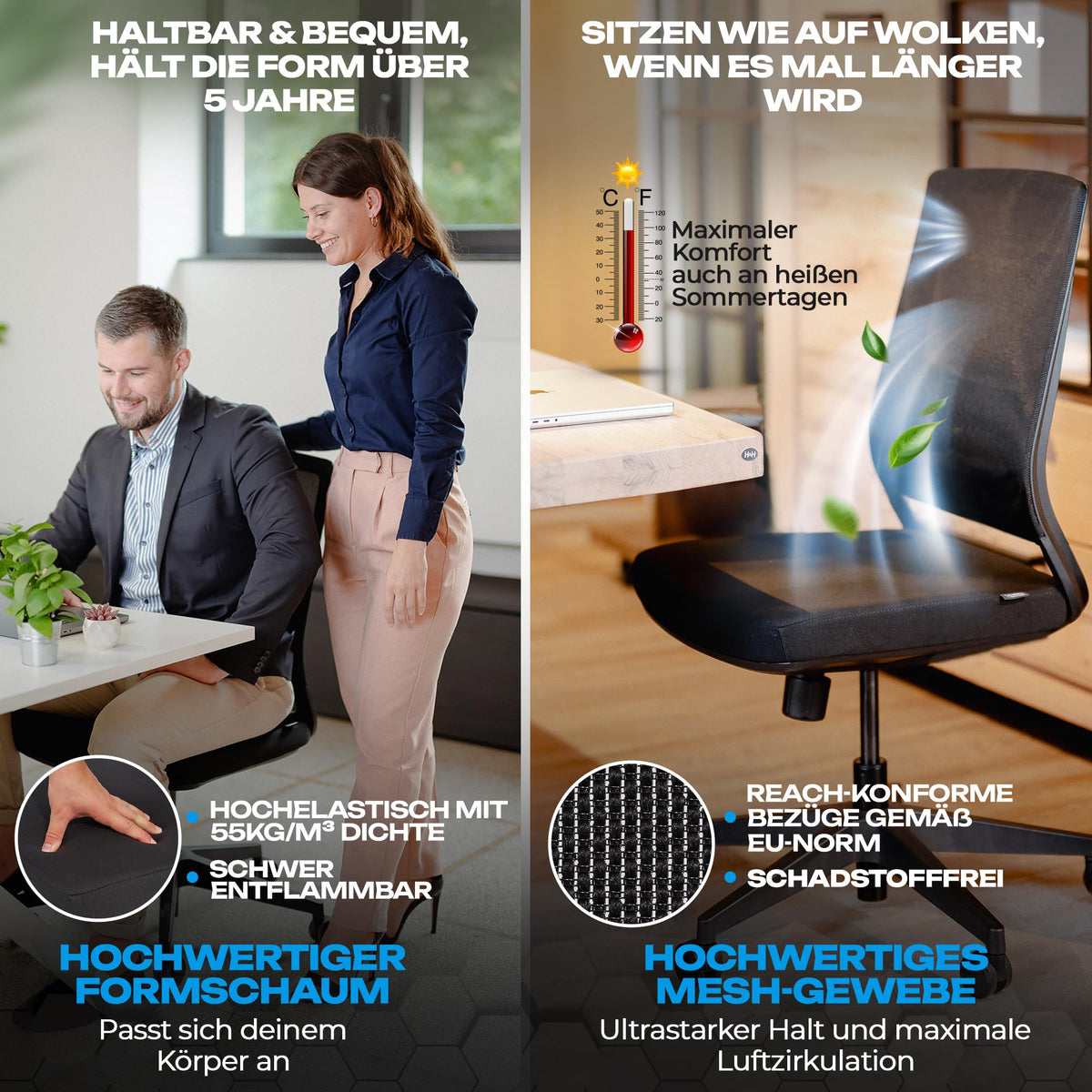M2 Ergonomic Office Chair, Test Winner with Adjustable Armrest without Headrest for Maximum Freedom of Movement, Back-Friendly, Comfortable Desk Chair for Office and Home Office Chair