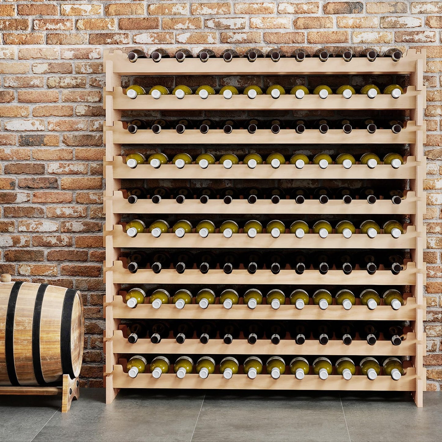 COSTWAY Wine Rack Wood Stackable Bottle Rack for 72 Bottles, Wine Rack with 6 Levels, Wooden Shelf, Bottle Stand for Kitchen, Dining Room, Bar, Basement, 119 x 29 x 72 cm