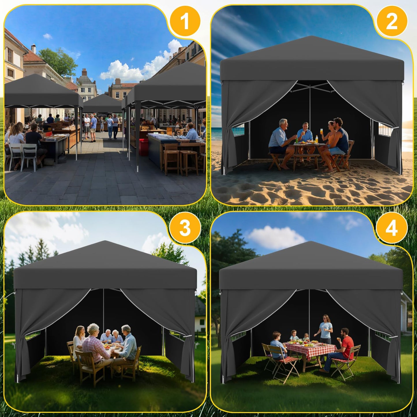Devoko Gazebo, 3 x 6 cm, Waterproof, Stable, Winterproof, 3-Way Height Adjustment, Folding Gazebo, UV Protection 50+, Folding Gazebo with Carry Bag, for Garden, Outdoor, Camping, Beige