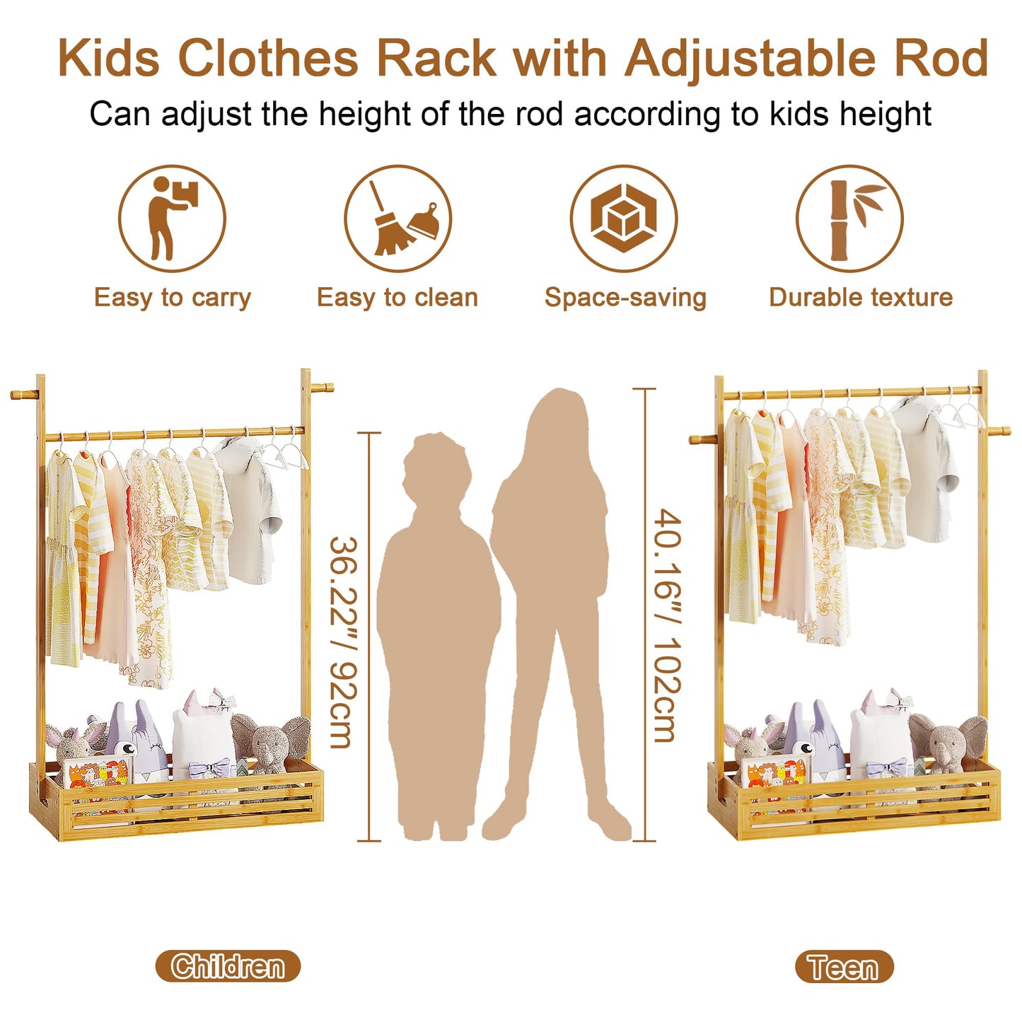 Baby Clothes Rack for Toddlers, Pet Clothes Rack with Storage Box & Adjustable Clothes Rail for Dogs/Cats, Baby Shower Wardrobe with Handle for Children's Room