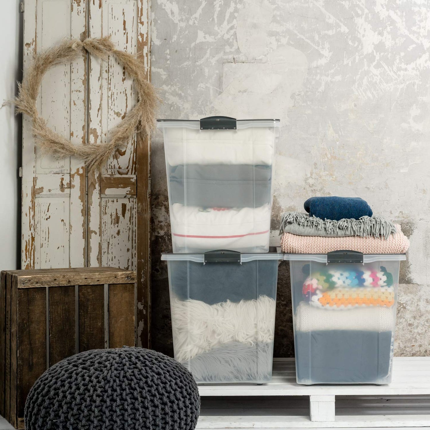 Rotho Compact Storage Box 70 L with Lid and Wheels, Plastic (PP Recycled), BPA-Free, Cappuccino/Anthracite, A3/70 L (57.0 x 39.5 x 43.5 cm)