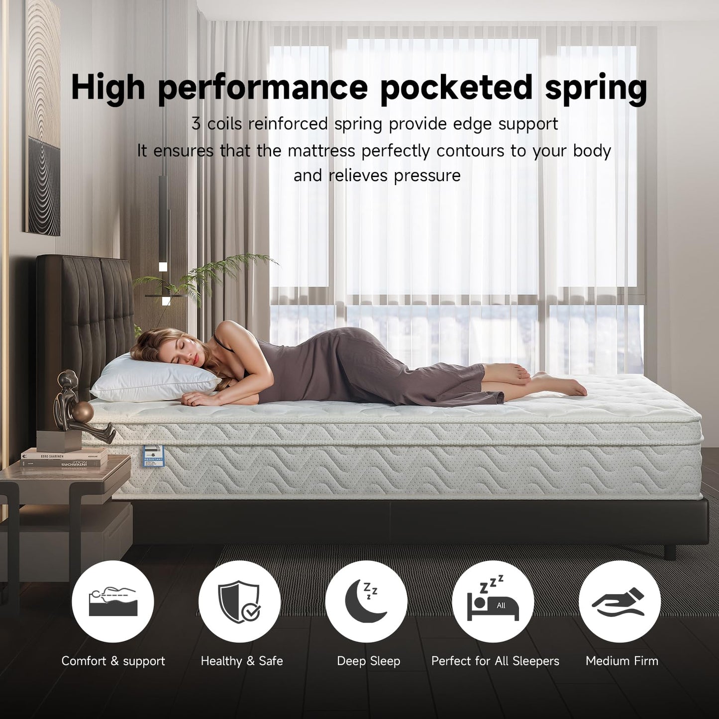 Z-hom Mattress 160 x 200, Height 26 cm 7-Zone Spring Mattress Orthopaedic Pocket Spring Mattress with High-Quality Comfort Foam/Hardness H2 & H3/Back-Relieving / Oeko-Tex Certified