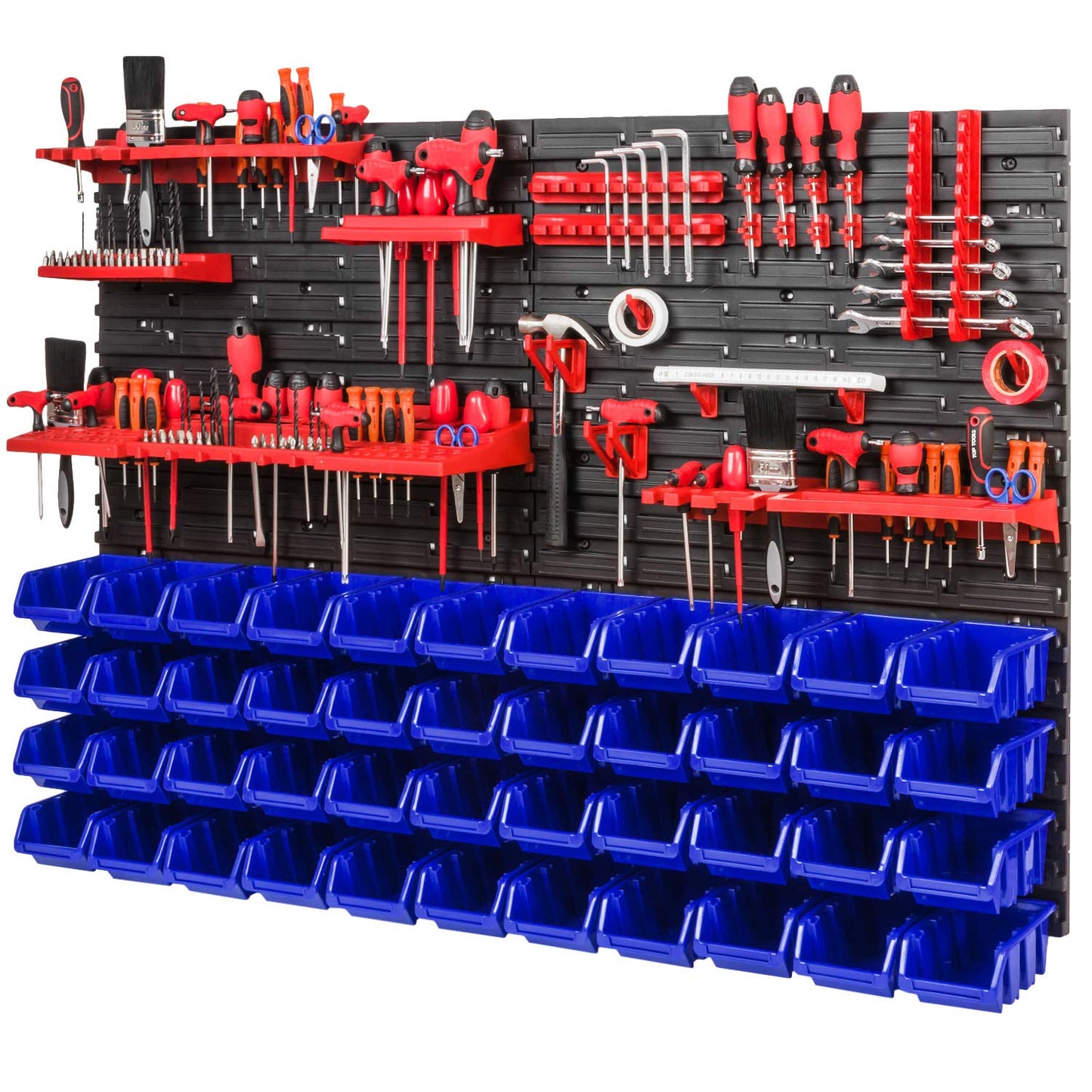 Storage System, 780 x 1152 mm, Stacking Boxes, Wall Shelf, 20 Holders, Storage Boxes, 44 Boxes, 5 Compartments