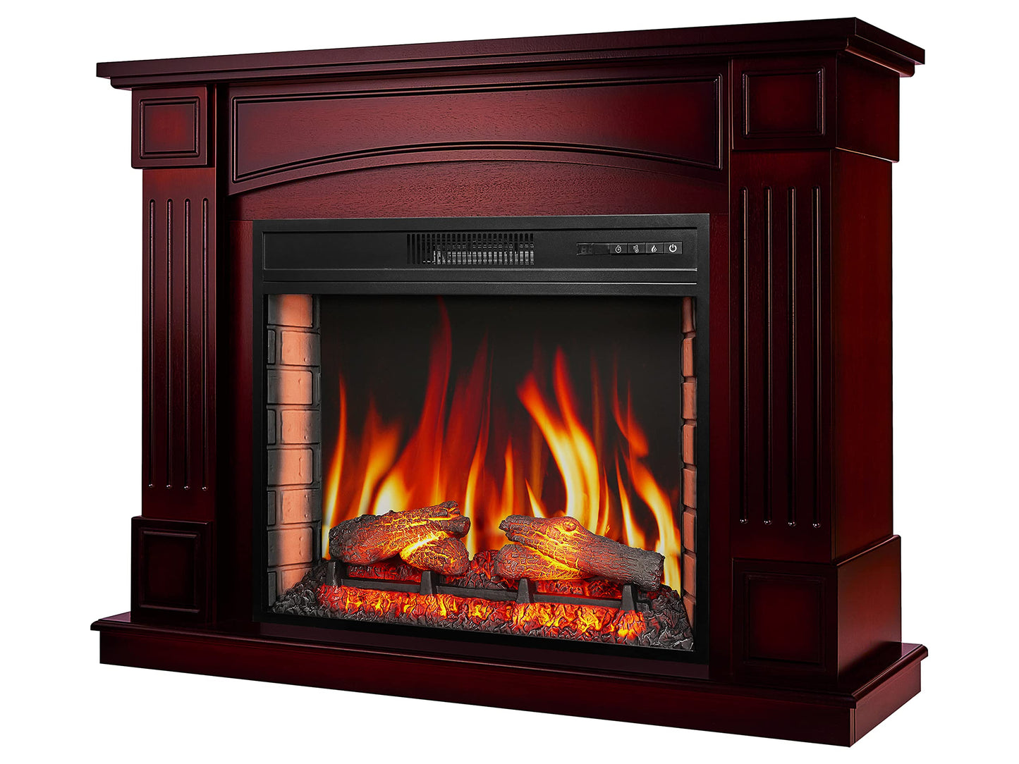 Boston AF28S LED CONYAK Electric Standing Fireplace with Heater, 12 Heat Settings, Timer, Real Flame Effect, 3 Brightness Levels, Remote Control, Brown