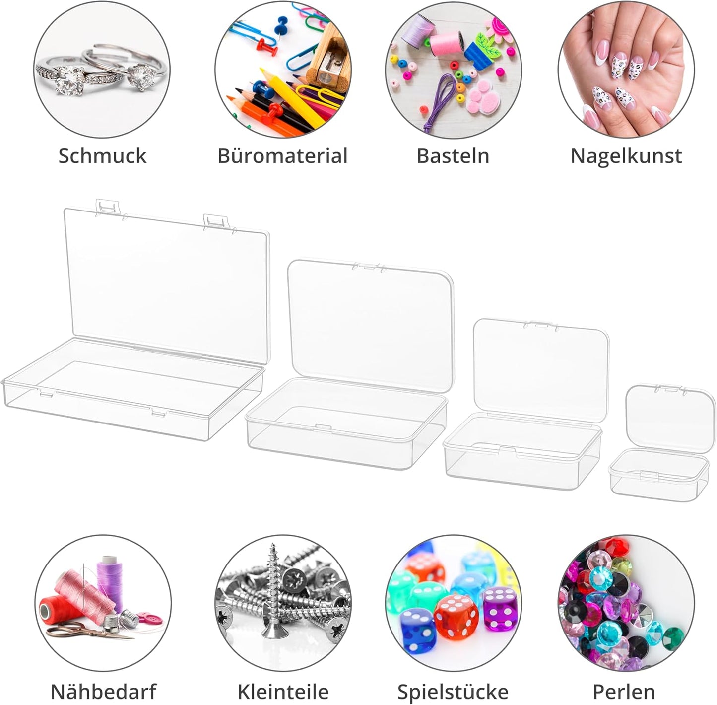 Winter Shore Rectangular Plastic Containers with Lids in Various Sizes [Pack of 24] - Empty Transparent Storage Boxes Small with Hinged Lid for Art Supplies, Small Parts, Beads & Accessories