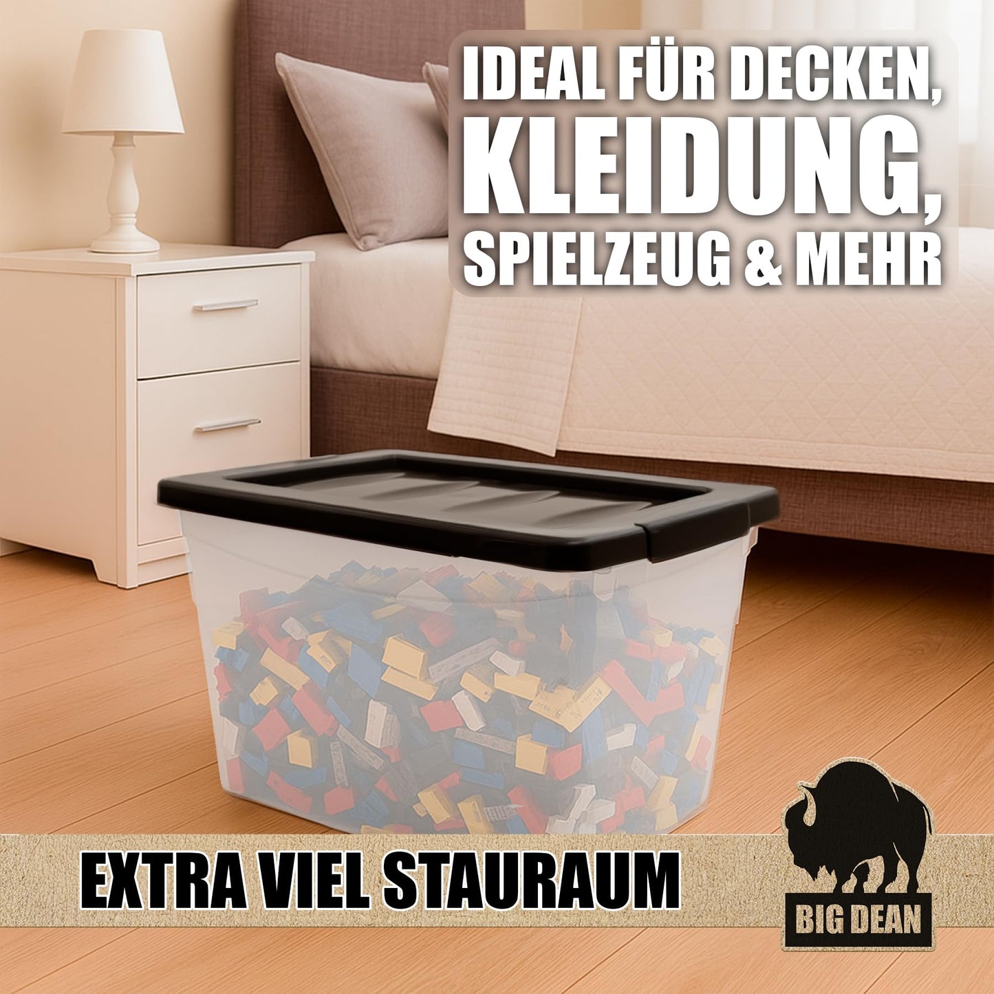 BigDean 3 x 60 L Storage Box with Lid Large Budget Line Plastic Box with Lid