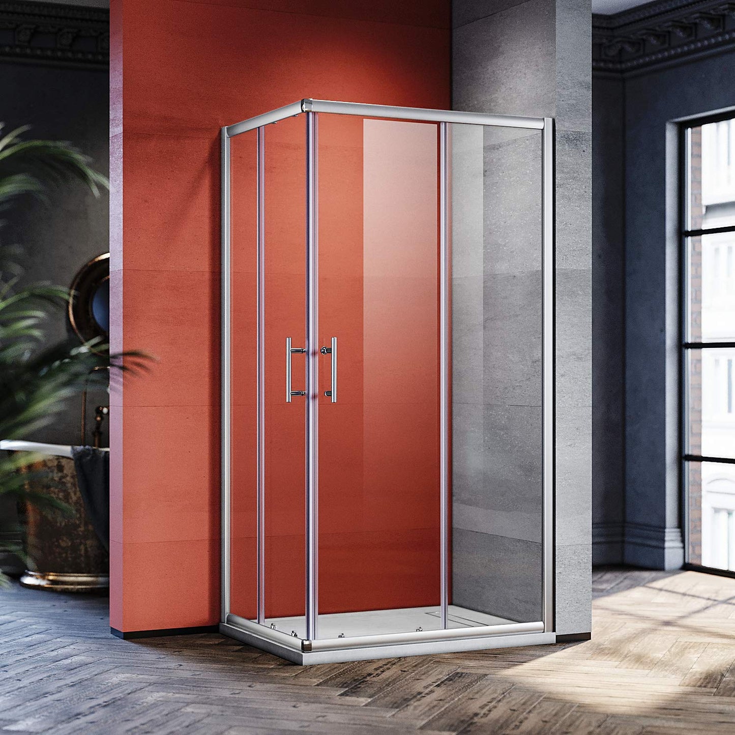 SONNI 80 x 80 cm Corner Entry Shower Cubicle without Shower Tray, Safety Glass Sliding Door Corner Shower Enclosure Shower Sliding Door Glass