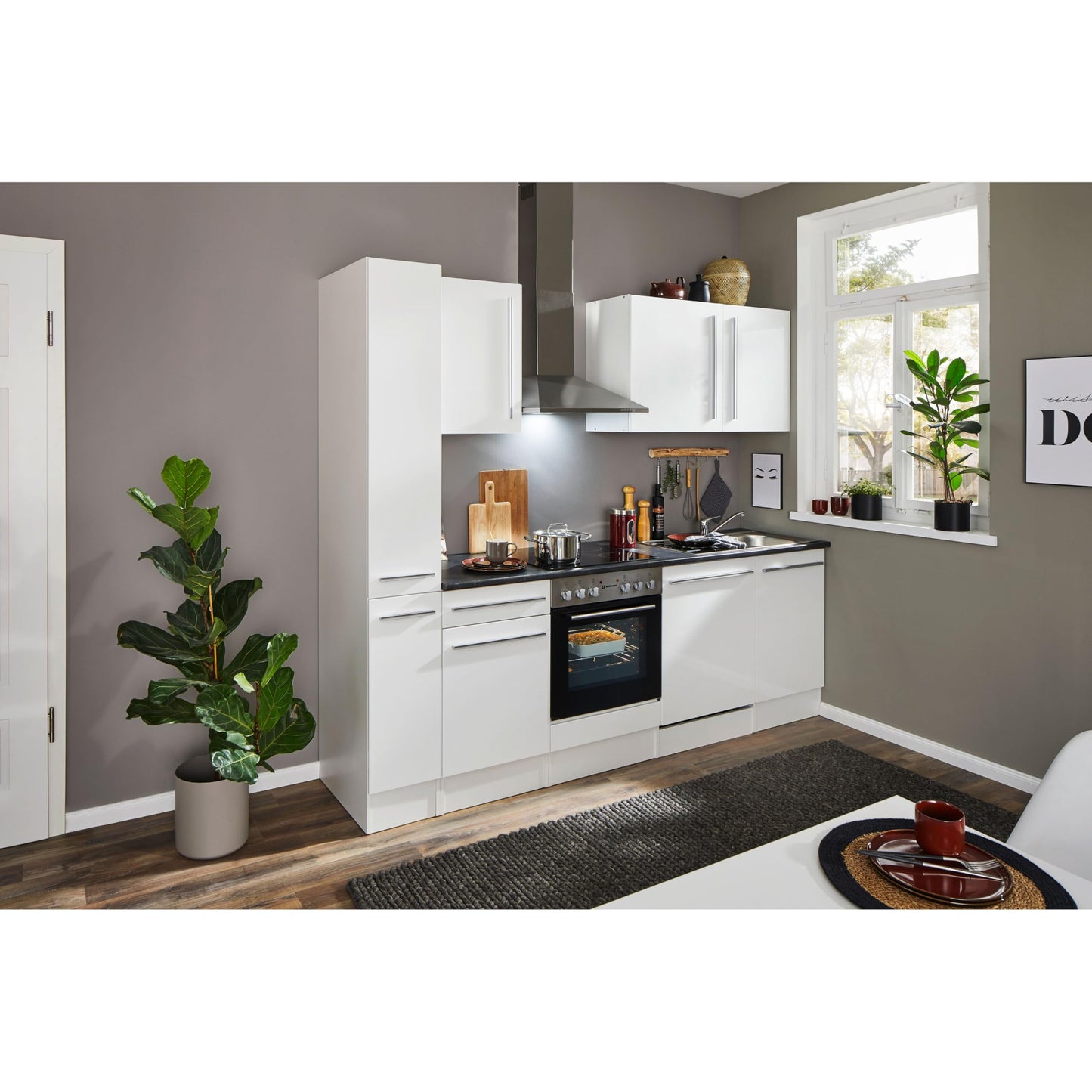 Jazz 8 Modern Kitchen Unit without Electrical Appliances in Anthracite, Artisan Oak Look, Spacious Fitted Kitchen with Lots of Storage Space, 220 x 211 x 60 cm (W x H x D)