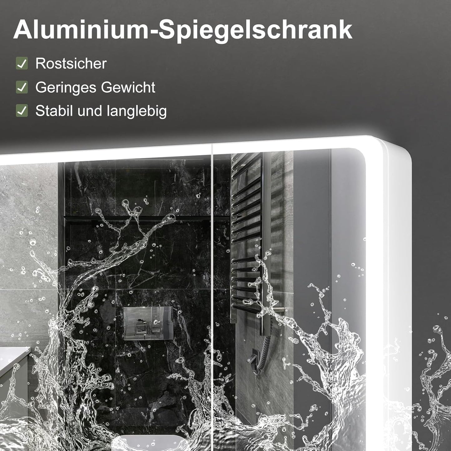 Aovquof Mirror Cabinet with Lighting - 90 x 60 cm Bathroom Mirror Cabinet with Storage Space, Bathroom Mirror Cabinet with Adjustable Dimmable LED Lights with Demist Function, Modern Cream Colour