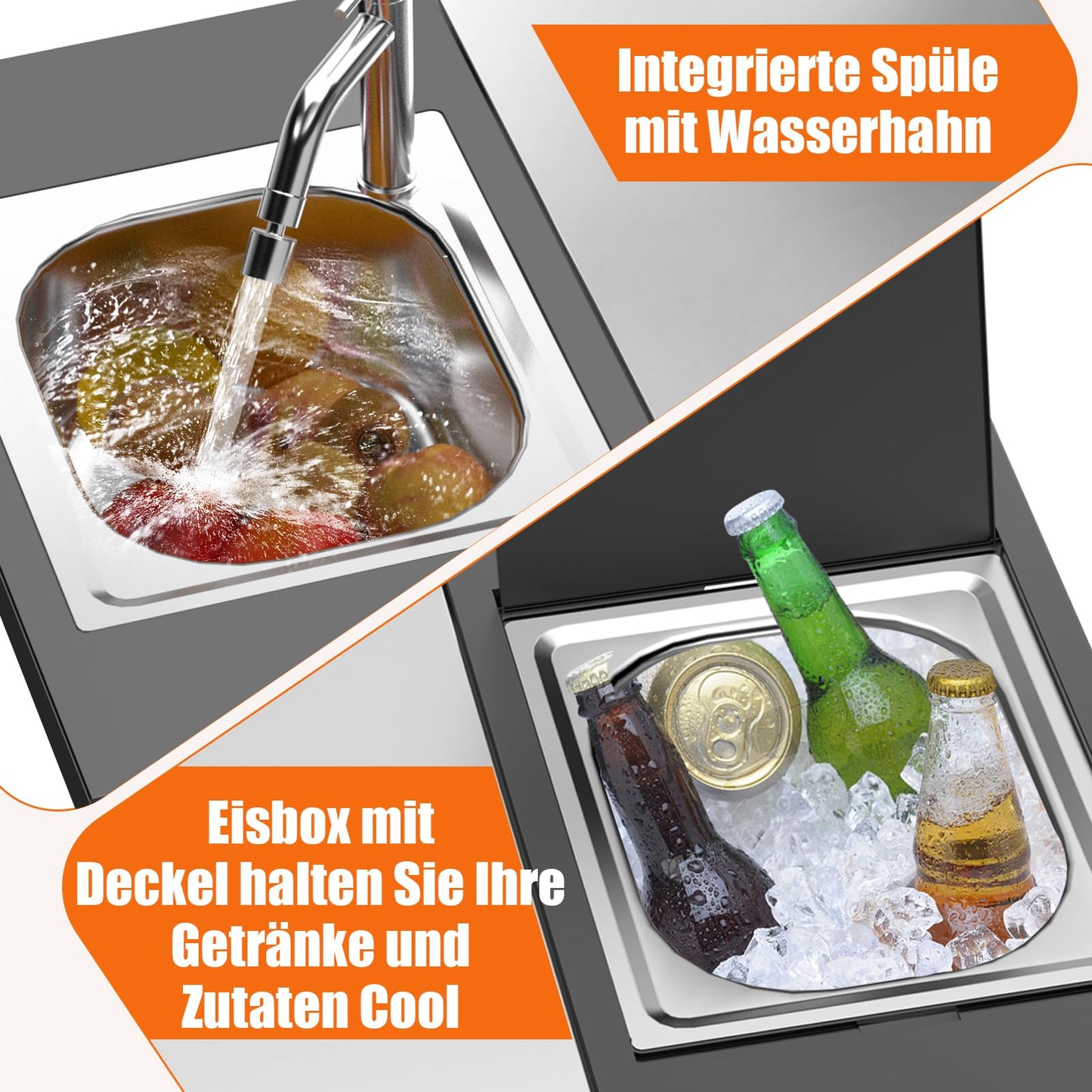 GFTIME Barbecue Trolley, 154 x 63 x 89 cm, Outdoor Kitchen Trolley, Outdoor Kitchen, Grill Table for Onni Pizza Ovens, Outdoor Kitchen for Ninja Woodfire and Weber Q Series, Mobile Pizza Oven Table