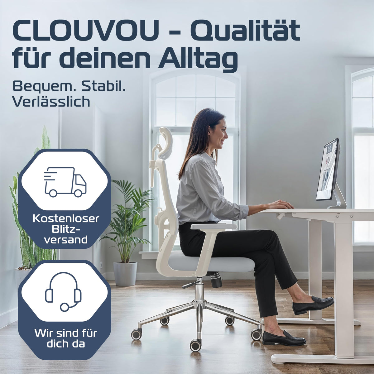 CLOUVOU BrightSeat Ergonomic Office Chair [Test Winner] Desk Chair 100% Individually Adjustable Office Chair & Gaming Chair Computer Chair Home Office Chair Ergonomic Swivel Chair 150 kg