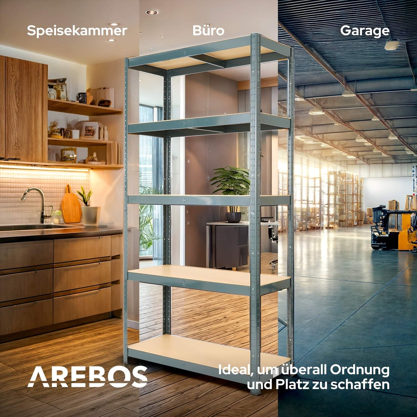 Arebos Heavy Duty Shelves in Various Sizes, Max. 875 kg Load Capacity, Easy Installation Thanks to Plug-in System