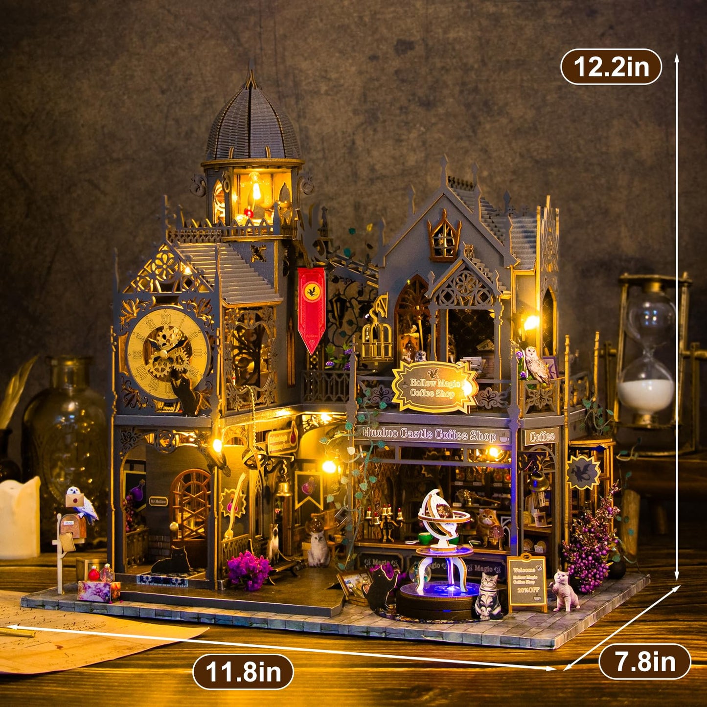 Mostop DIY Miniature Dollhouse Kit,Wooden Dollhouse Construction Kit,Miniature House Kit with LED Light und Bewegungen,Creative Room Idea for Children/Adults,Magic House,DIY Kits (Twilight Book City)