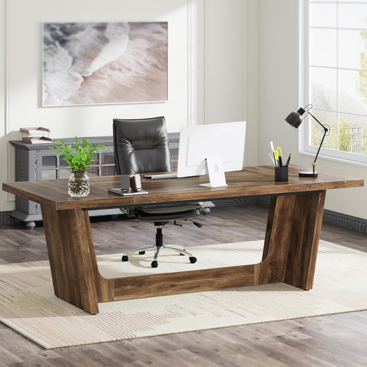 Tribesigns Computer Desk, 180 x 79 x 75 cm, Large Desk, PC Table, Office Table, Work Table, Dining Table, Office Furniture, Computer Desk, Conference Table for Home Office, Rustic Brown