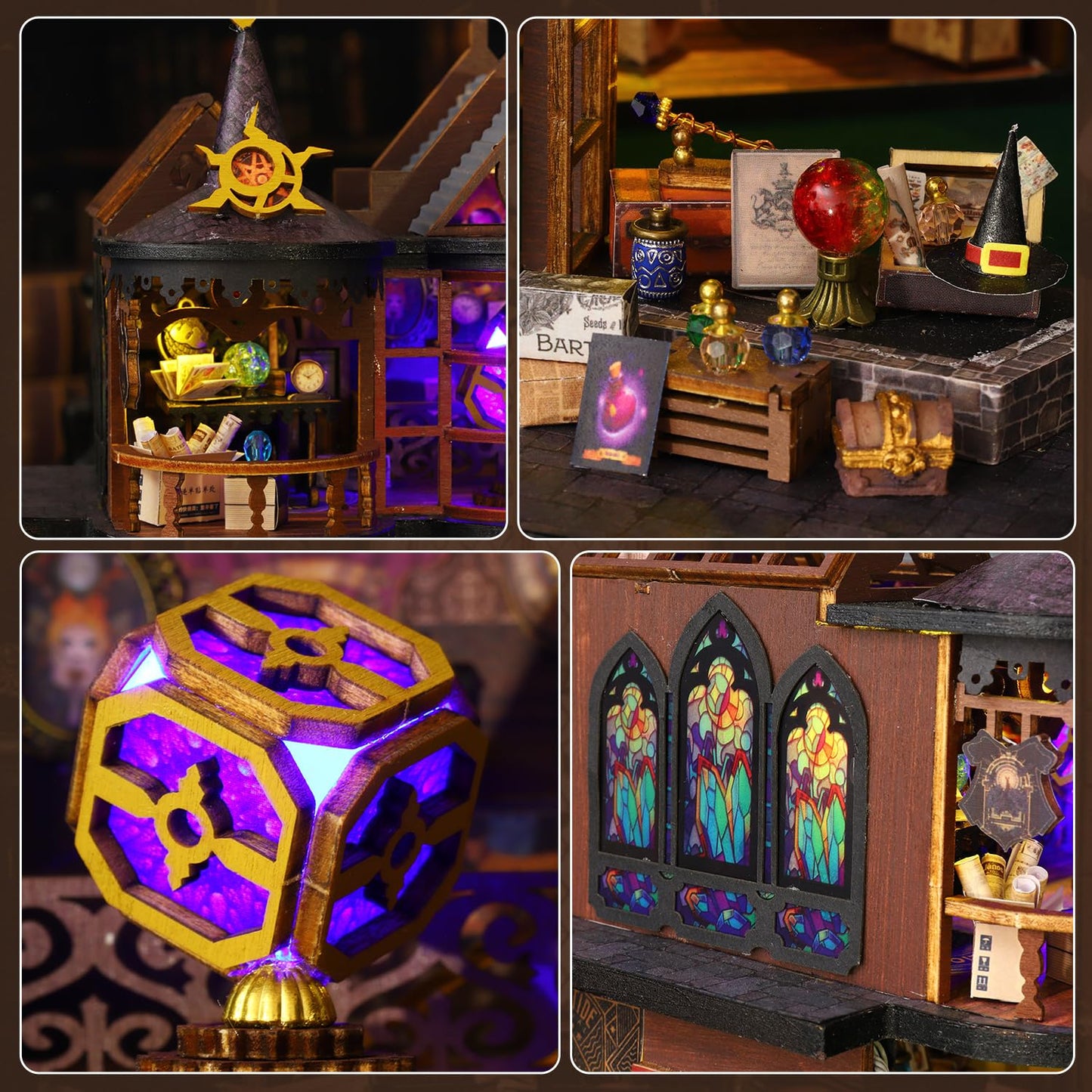 Mostop DIY Miniature Dollhouse Kit,Wooden Dollhouse Construction Kit,Miniature House Kit with LED Light und Bewegungen,Creative Room Idea for Children/Adults,Magic House,DIY Kits (Twilight Book City)