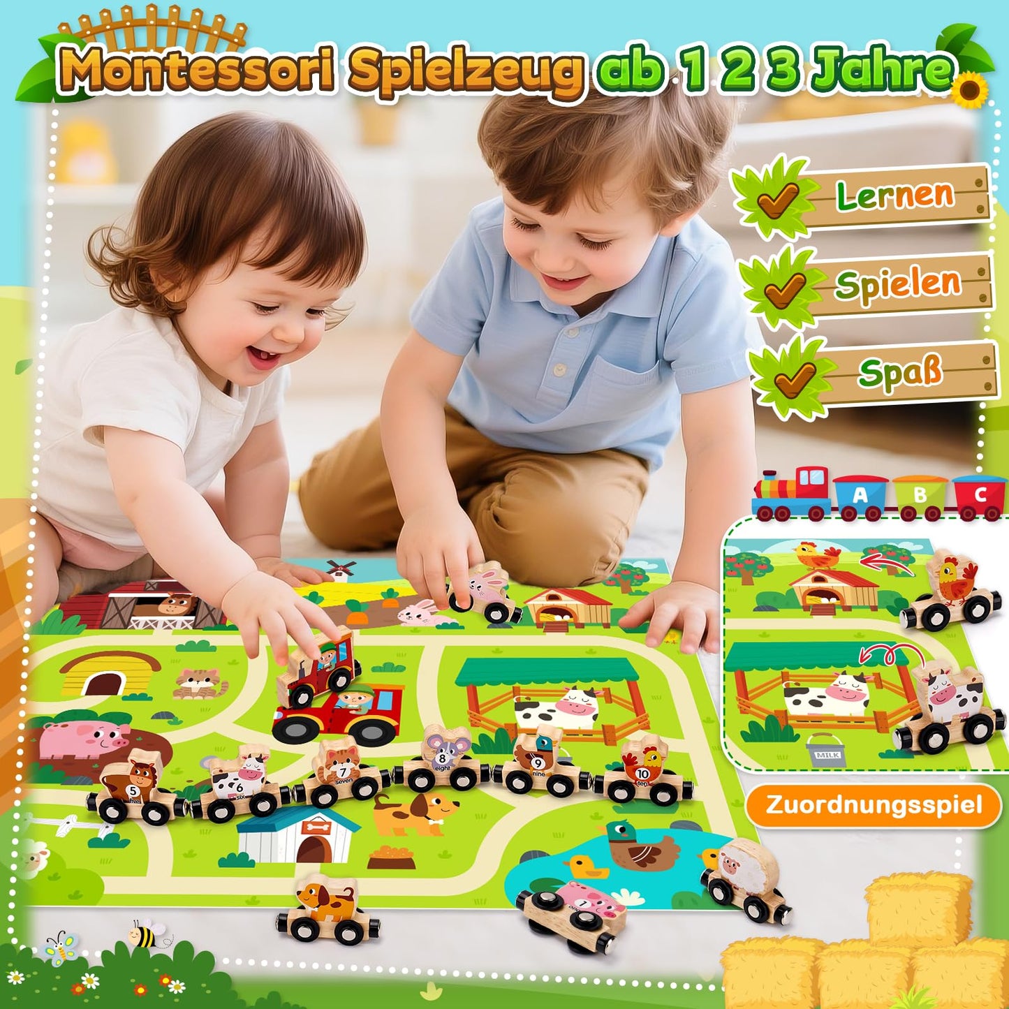 Montessori Toy from 1 2 3 Years: Magnetic Train Wooden Toy from 1 2 Years Motor Skills Toy from 1 Year, Wooden Train Children's Toy from 2-3 Years Baby Gift 1 2 3 Years Birthday Boy Girl