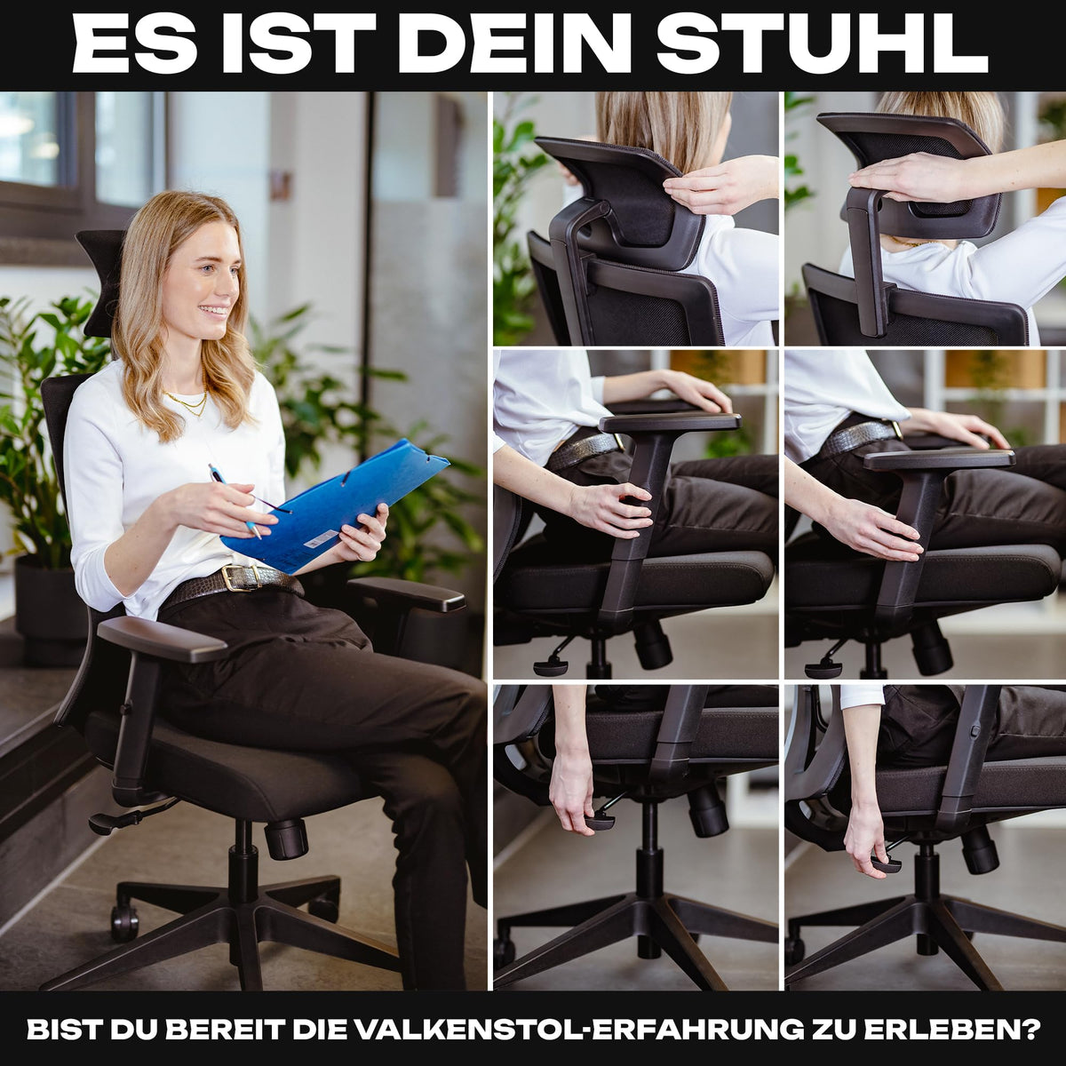 M2 Ergonomic Office Chair, Test Winner with Adjustable Armrest without Headrest for Maximum Freedom of Movement, Back-Friendly, Comfortable Desk Chair for Office and Home Office Chair