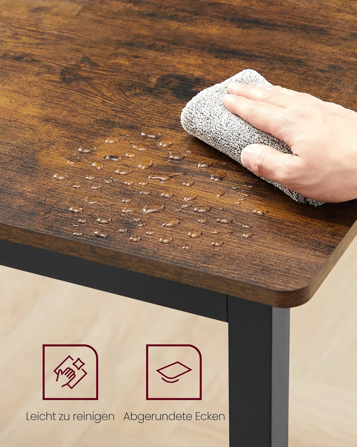 VASAGLE Dining Table Kitchen Table 70 x 110 x 77 cm Dining Room Table for 4 People Table Living Room Desk for Dining Room Kitchen Industrial Design Vintage Brown Matte Black KDT081B01