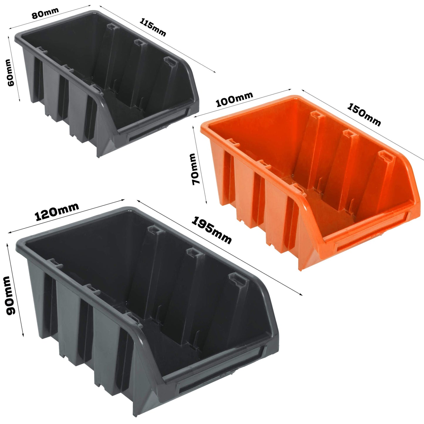 Storage System Wall Shelf 115 x 78 cm, Tool Holders, Pack of 56 Stacking Boxes, Storage Boxes, Extra Strong Wall Plates, Shelf Expandable, Workshop Shelf, Storage Shelf, Workshop Wall Shelf