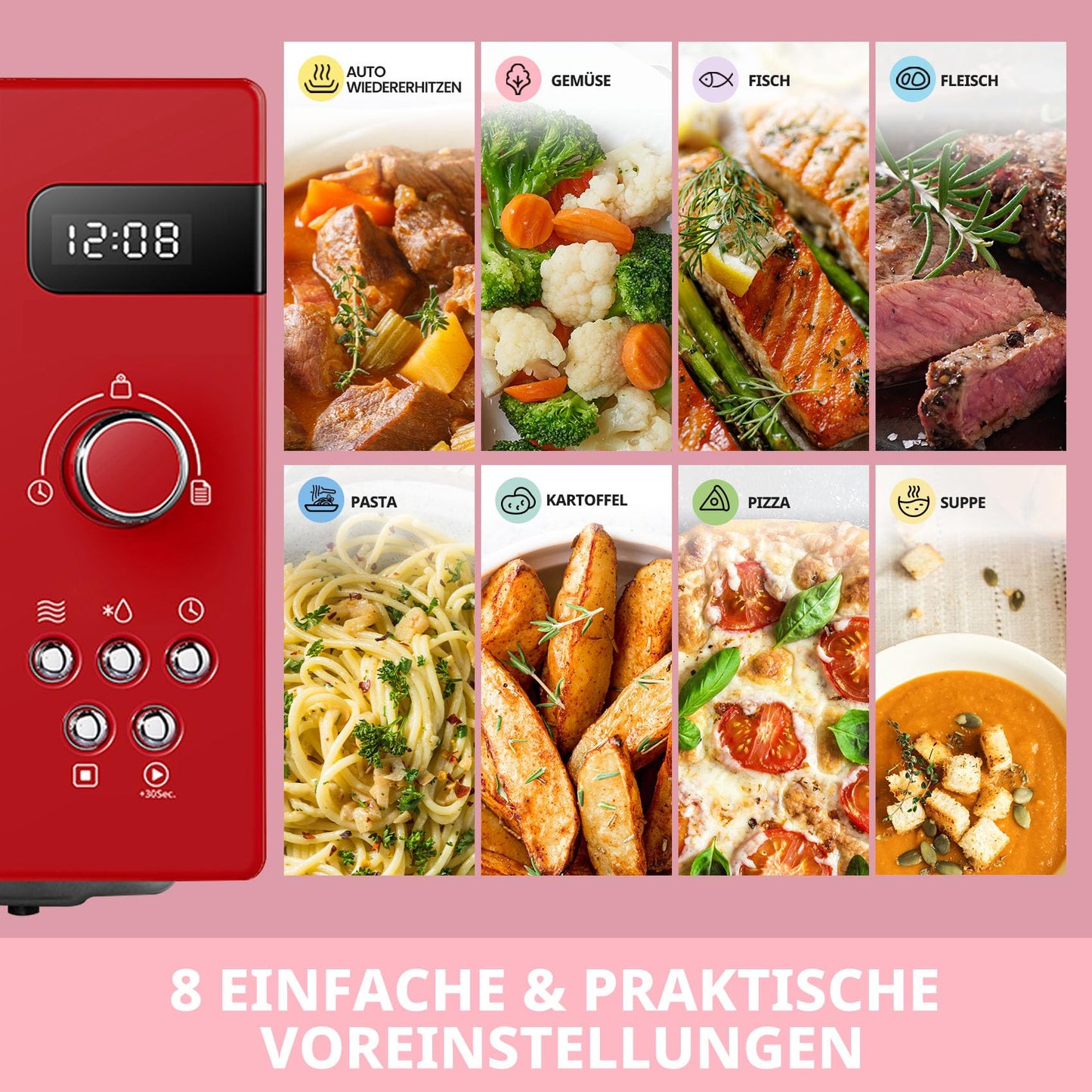Comfee CMSN 20 si Mikrowelle / Solo-Mikrowelle mit 5 Leistungsstufen/ Innenbeleuchtung/ easy Defrost/360°Drehteller / Zwei Drehregler/20L/700W/ Silber
