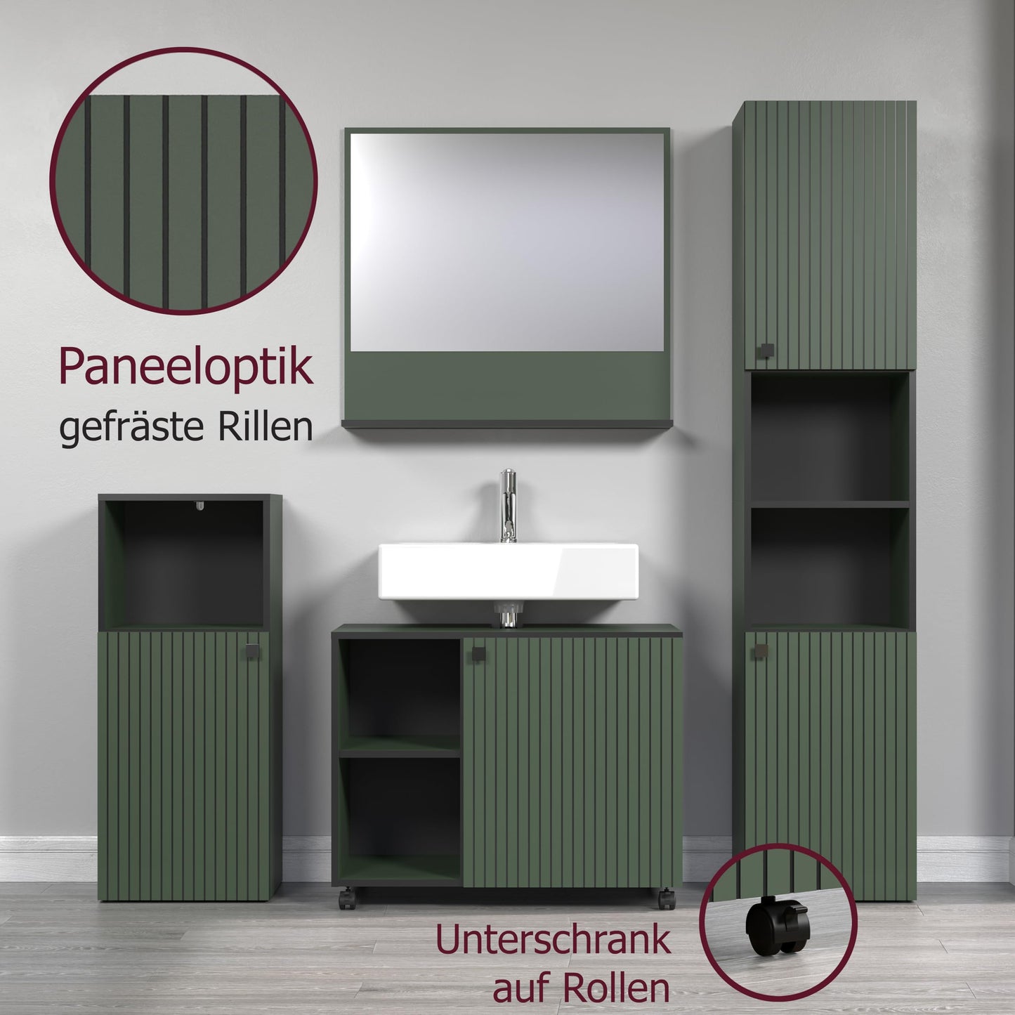 trendteam smart living - PureBliss - Hochschrank - Eiche - Badezimmerschrank in moderner Rillenoptik - edle Metallgriffe - (BxHxT) 40 x 186 x 31 cm - 2 praktische Einlegeböden - kratzfest