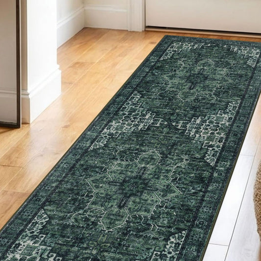 2x3 Blue Washable Rug for Entrance, Soft Traditional Area Rug, Non-Slip Printed Kitchen Rugs, Low-Pile Medallion Indoor Door Mat, Small Farmhouse Carpet for Entryway Kitchen Foyer Bedside
