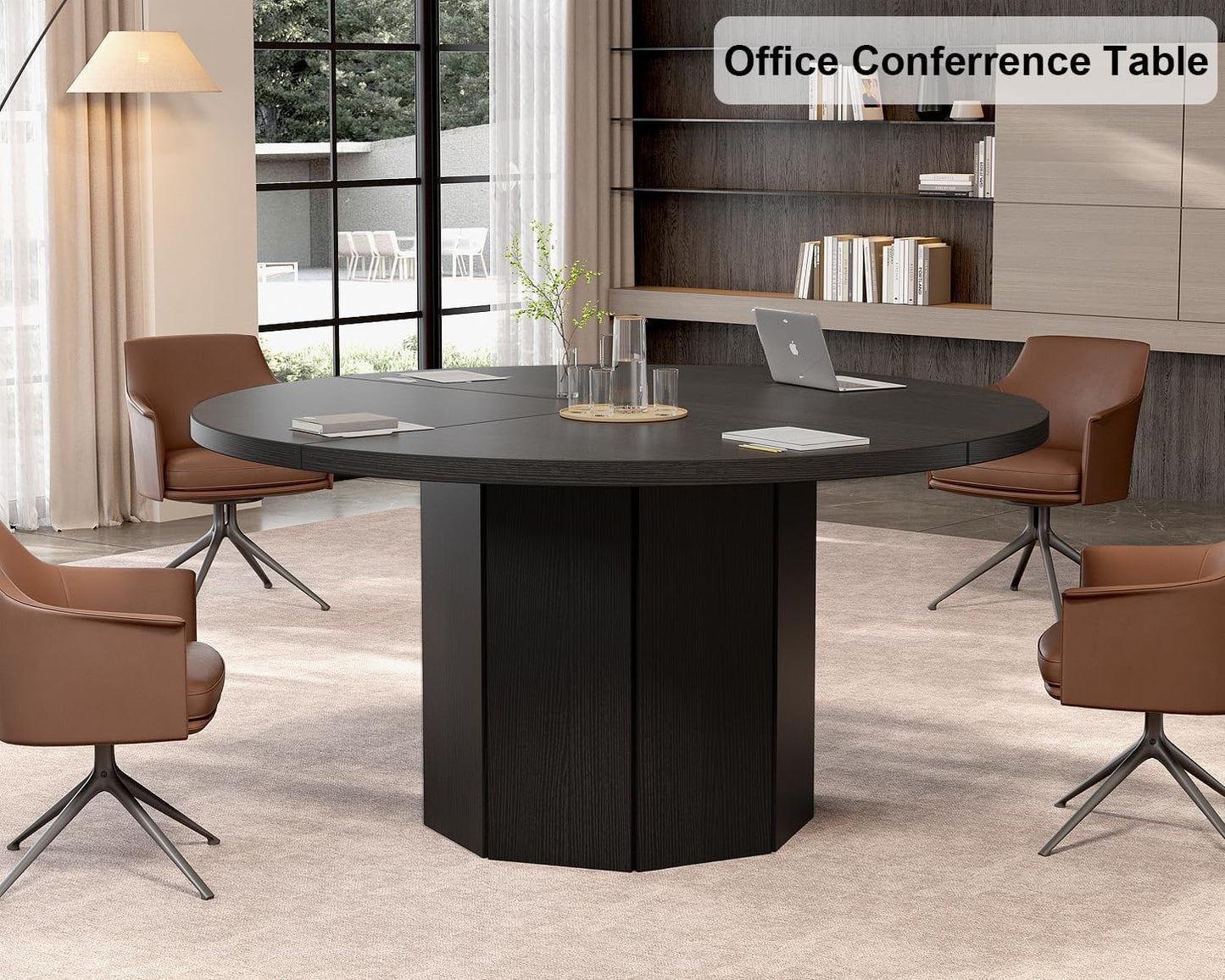 HSH Round Dining Table, White Kitchen Table for 4 to 6 People, Wooden Dining Room Table with Marble Look, Modern Design Table with Octagonal Base for Dining Room, White, 120 cm