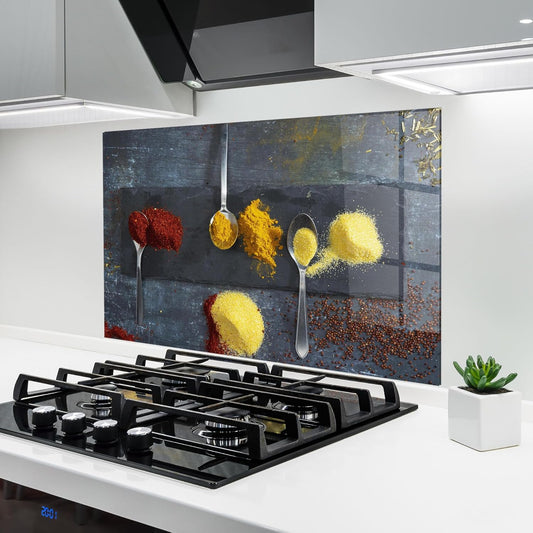 ARTHUB® Küchenrückwand aus Glas 50x70 cm, 5mm ESG | Spritzschutz, Glasplatte, Herdspritzschutz, Wandschutz für Herd, Hartglas, Lebensmittel, Gewürze, Heart Spice Powders