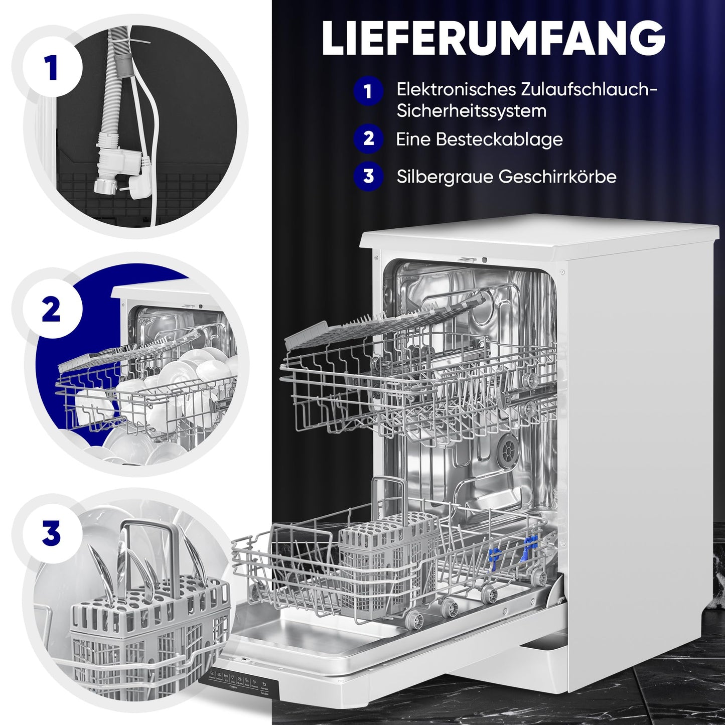 Bomann GSP 7418 Dishwasher, 10 Place Settings, Dishwasher Stand or Substructure, 7 Programmes & 2 Spray Levels, Dishwasher with Start Selection White