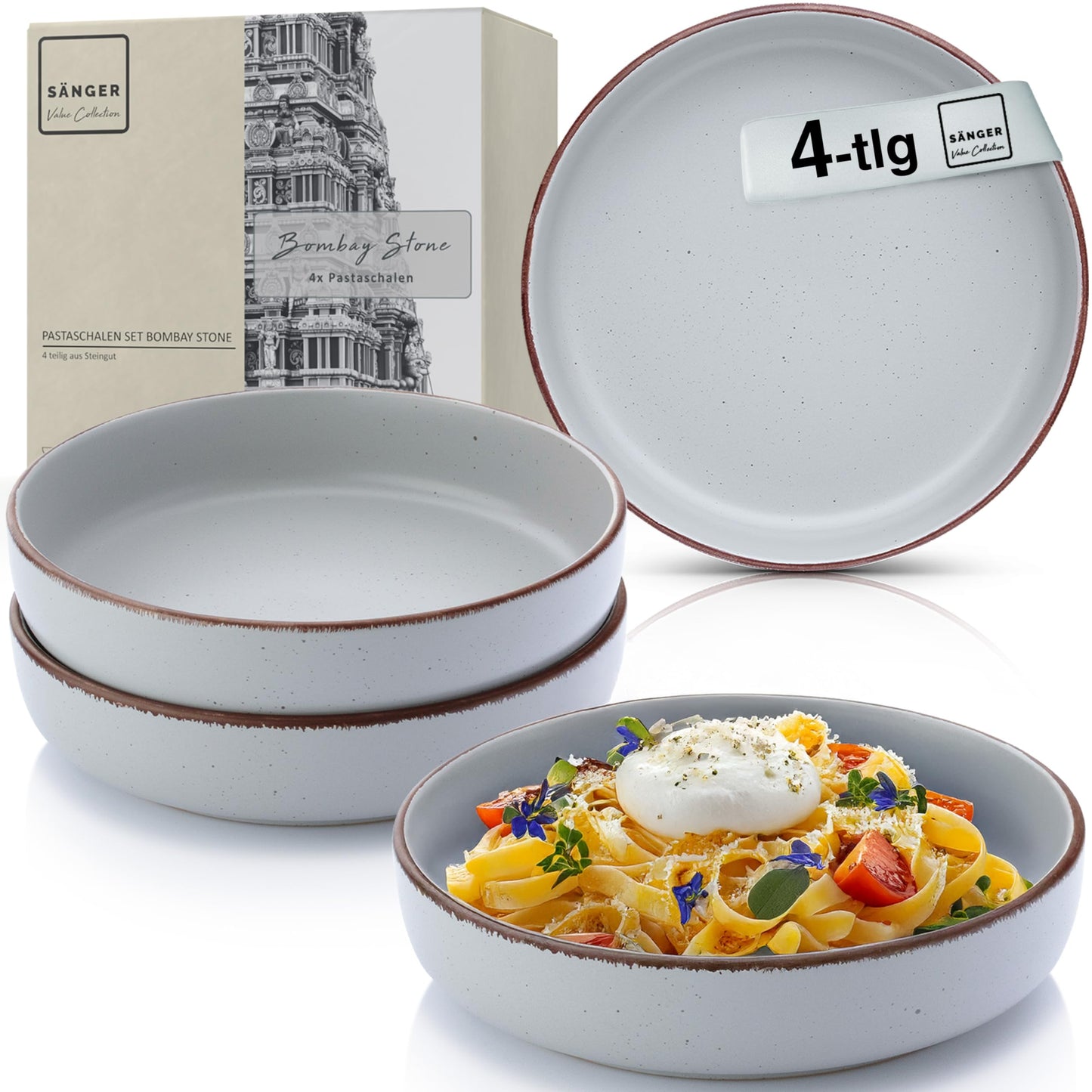 SÄNGER Bombay Seabed Crockery Service 20 Pieces, Stoneware Crockery for 4 People, 4 x Dinner Plates, 4 x Dessert Plates, 4 x Bowls, 4 x Pasta Plates, 4 x Coffee Mugs, Plate Set Colourful Value