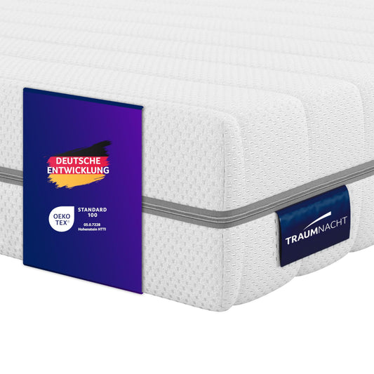 Traumnacht Orthopaedic 7-Zone Cold Foam Mattress, Hardness 3 (H3 - Medium Firm), Oeko-Tex Certified, 140 x 200 cm, Height 16 cm, Produced According to German Quality Standard
