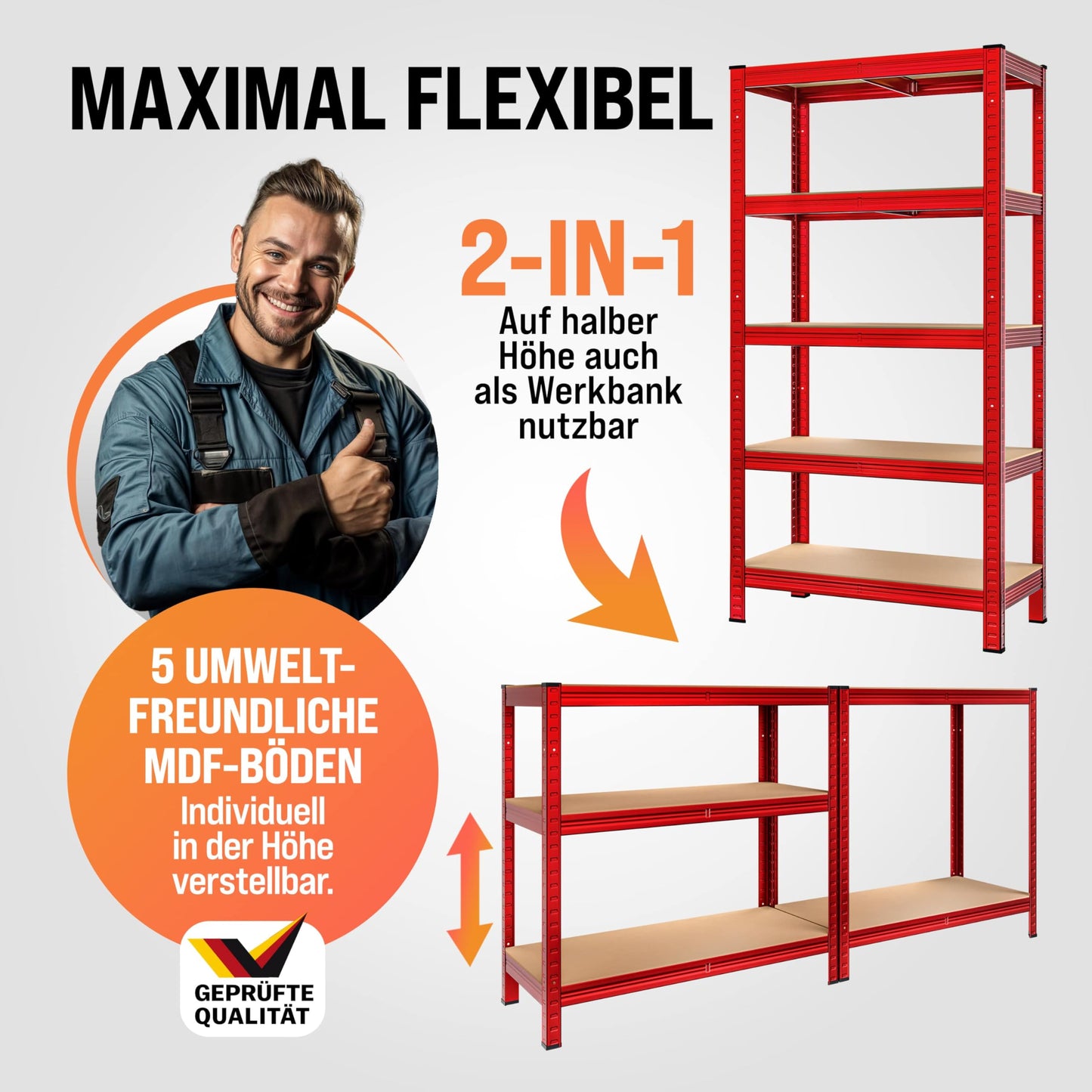 Monzana® 2 x Heavy Duty Shelving Unit 180 x 90 x 40 cm Red 1750 kg 10 MDF Panels Mounting Material Cellar Shelving Storage Shelving Metal Shelf Workshop Shelf