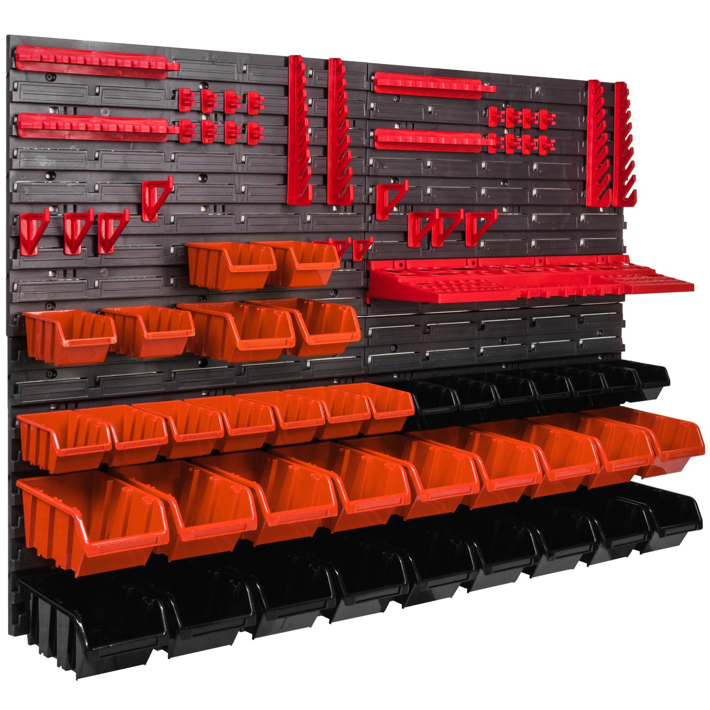 Storage System Wall Shelf 115 x 78 cm, Tool Holders, Pack of 56 Stacking Boxes, Storage Boxes, Extra Strong Wall Plates, Shelf Expandable, Workshop Shelf, Storage Shelf, Workshop Wall Shelf