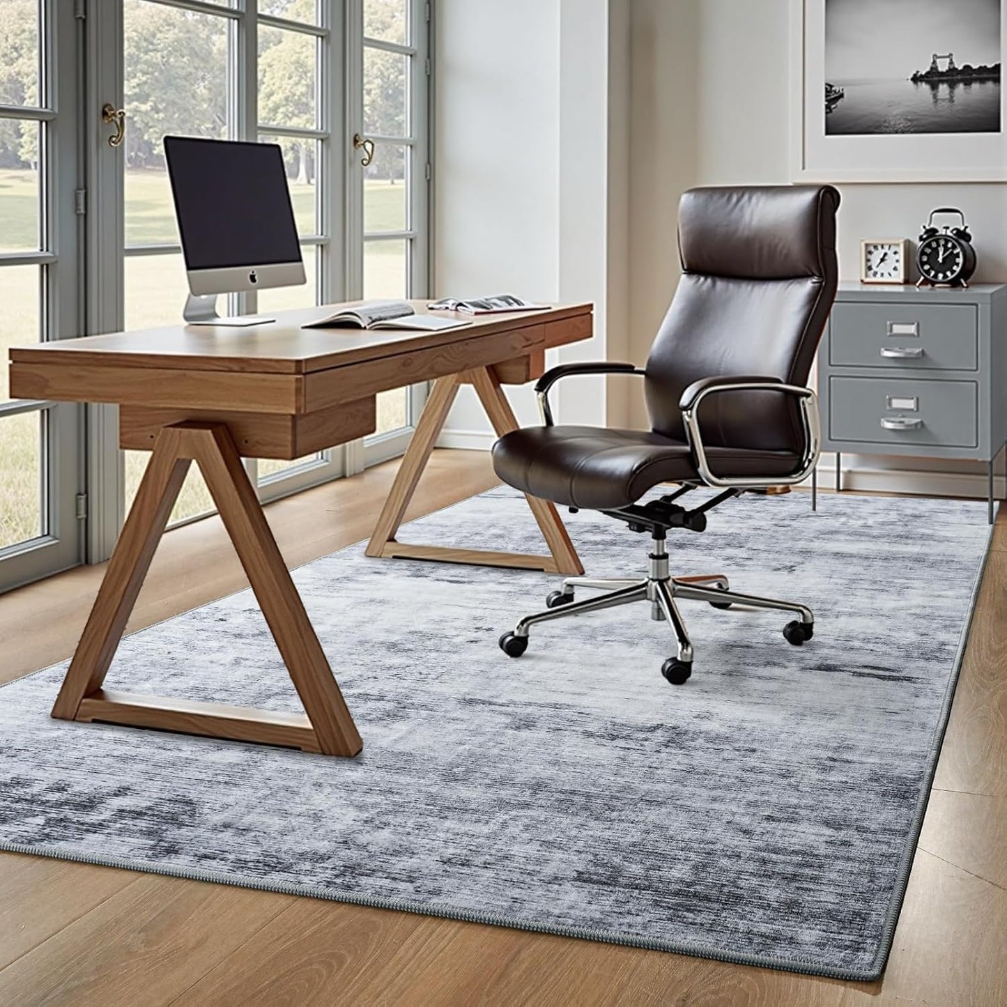 Toneed Abstract Area Rug Modern Washable Rug Soft Non Slip Rug Low Pile for Bedroom Living Room Dining Room Grey 4x6 Feet